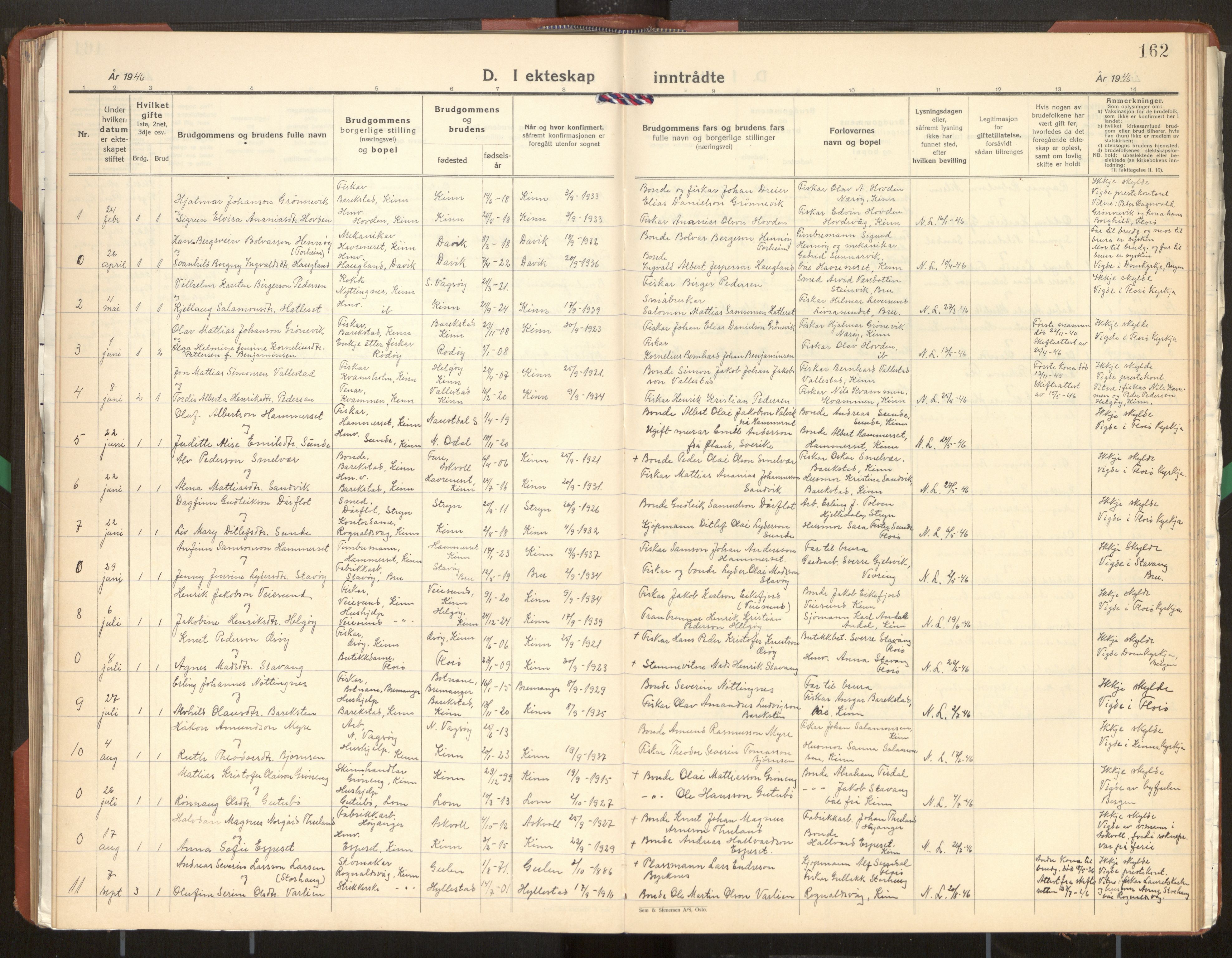 Kinn sokneprestembete, AV/SAB-A-80801/H/Hab/Haba/L0003: Parish register (copy) no. A 3, 1939-1960, p. 162