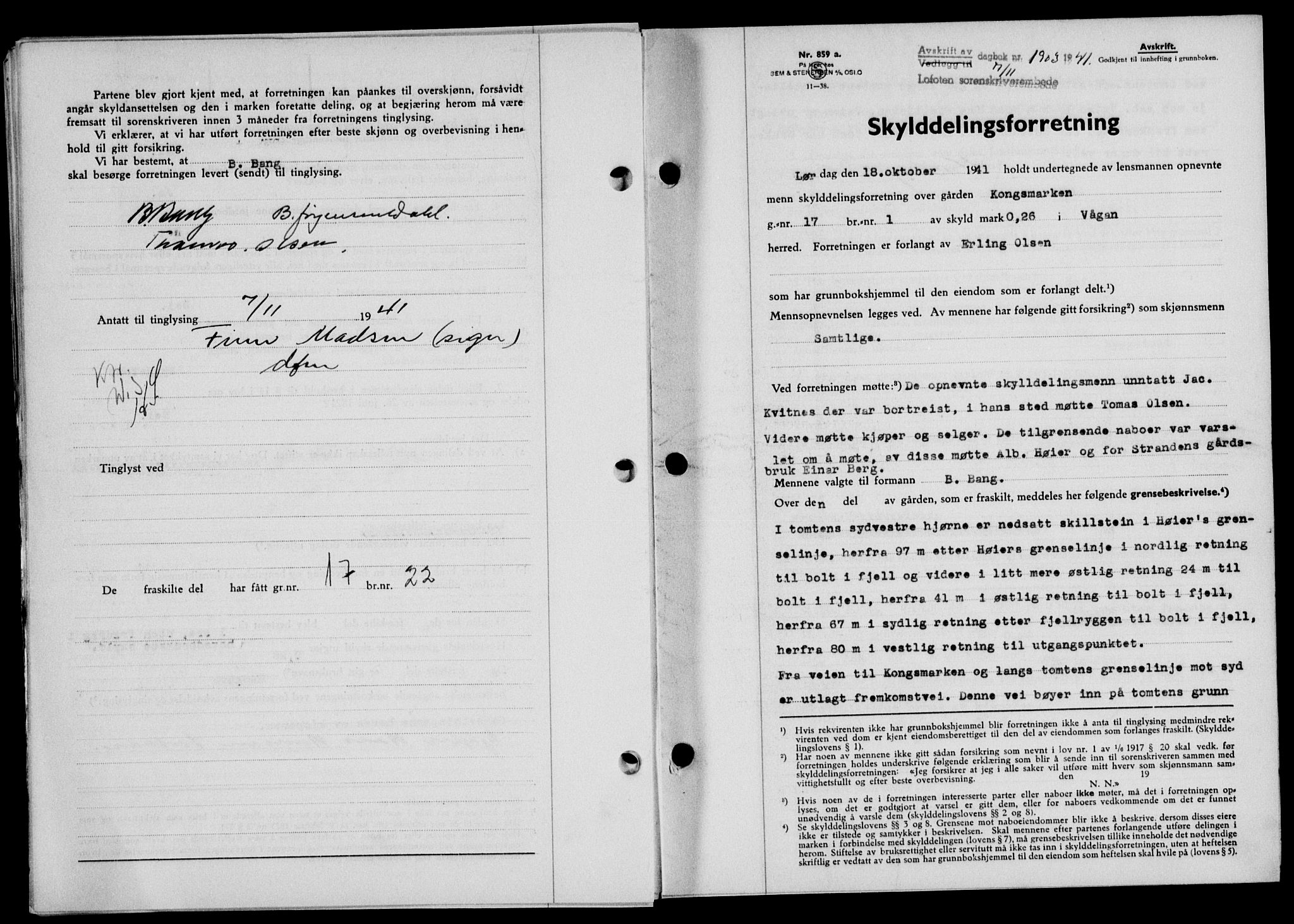 Lofoten sorenskriveri, SAT/A-0017/1/2/2C/L0009a: Mortgage book no. 9a, 1941-1942, Diary no: : 1903/1941