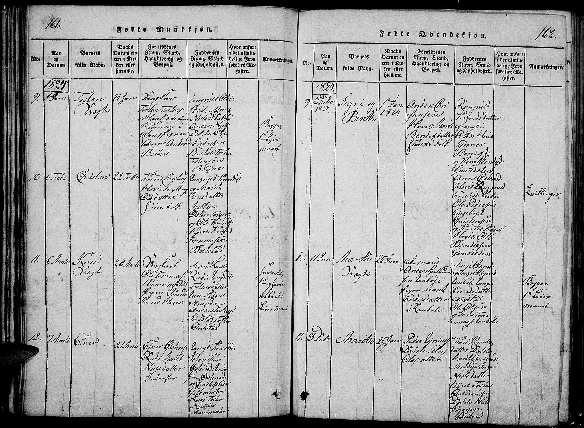 Slidre prestekontor, SAH/PREST-134/H/Ha/Hab/L0002: Parish register (copy) no. 2, 1814-1839, p. 161-162