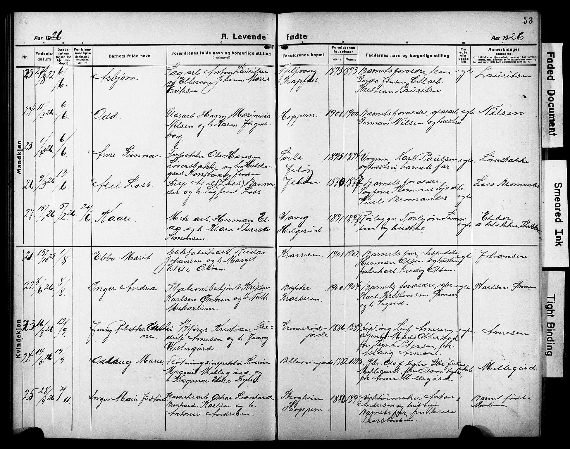 Moss prestekontor Kirkebøker, AV/SAO-A-2003/G/Gb/L0004: Parish register (copy) no. II 4, 1920-1932, p. 53