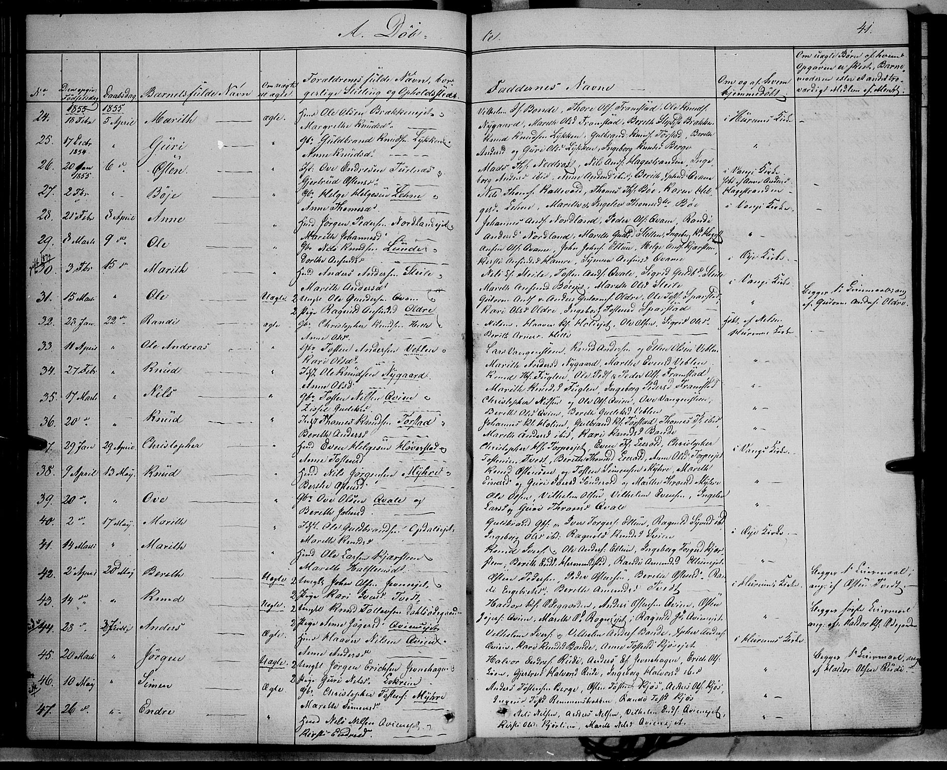 Vang prestekontor, Valdres, SAH/PREST-140/H/Ha/L0006: Parish register (official) no. 6, 1846-1864, p. 41