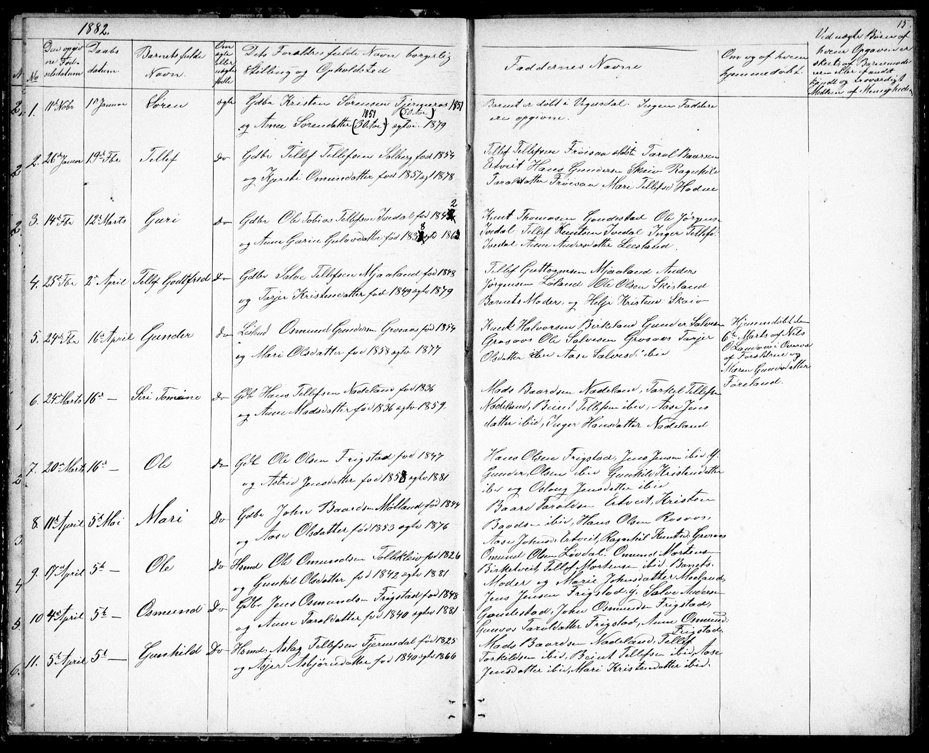 Evje sokneprestkontor, SAK/1111-0008/F/Fb/Fbc/L0003: Parish register (copy) no. B 3, 1876-1889, p. 15