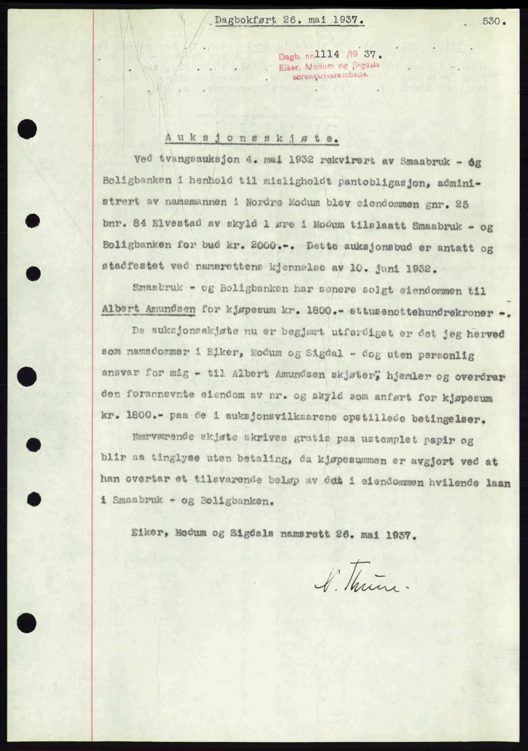 Eiker, Modum og Sigdal sorenskriveri, SAKO/A-123/G/Ga/Gab/L0035: Mortgage book no. A5, 1937-1937, Diary no: : 1114/1937