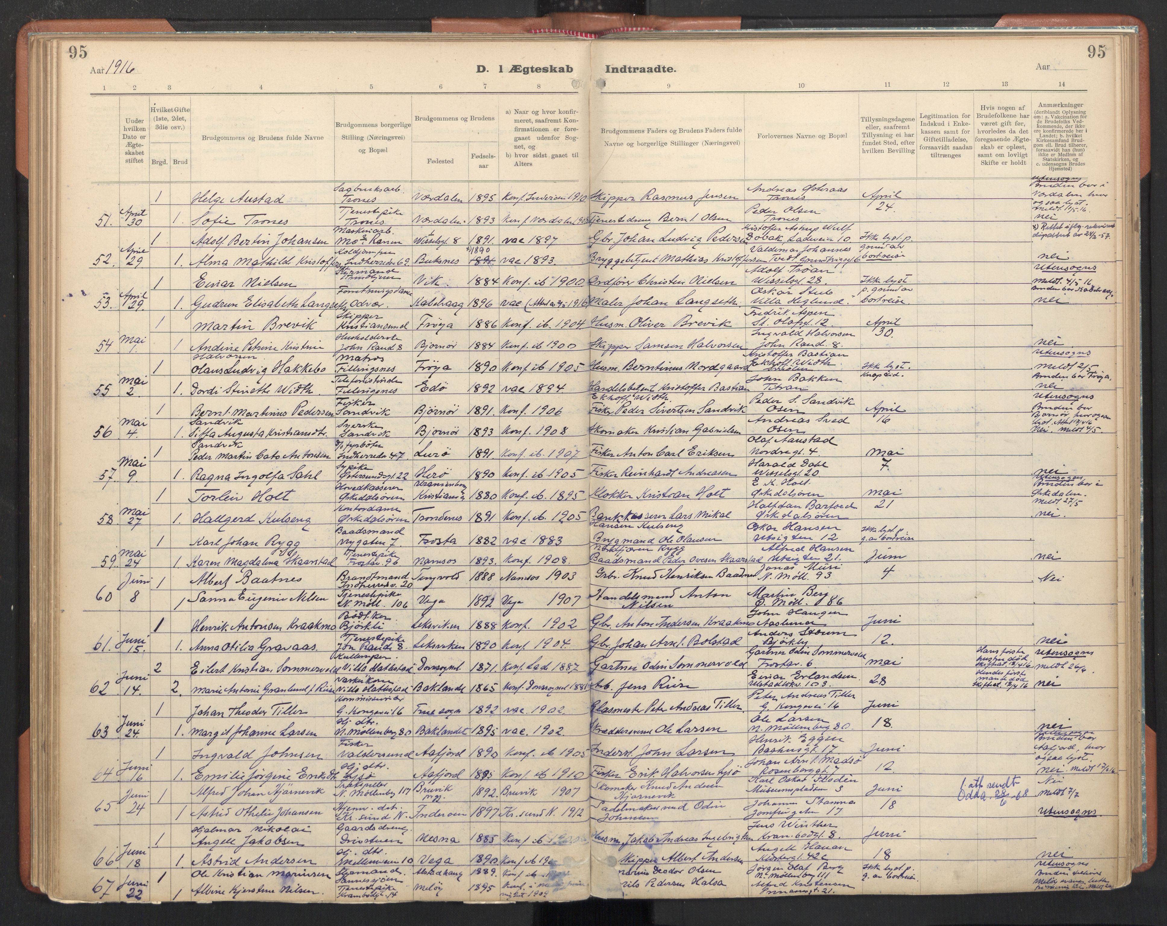 Ministerialprotokoller, klokkerbøker og fødselsregistre - Sør-Trøndelag, SAT/A-1456/605/L0244: Parish register (official) no. 605A06, 1908-1954, p. 95
