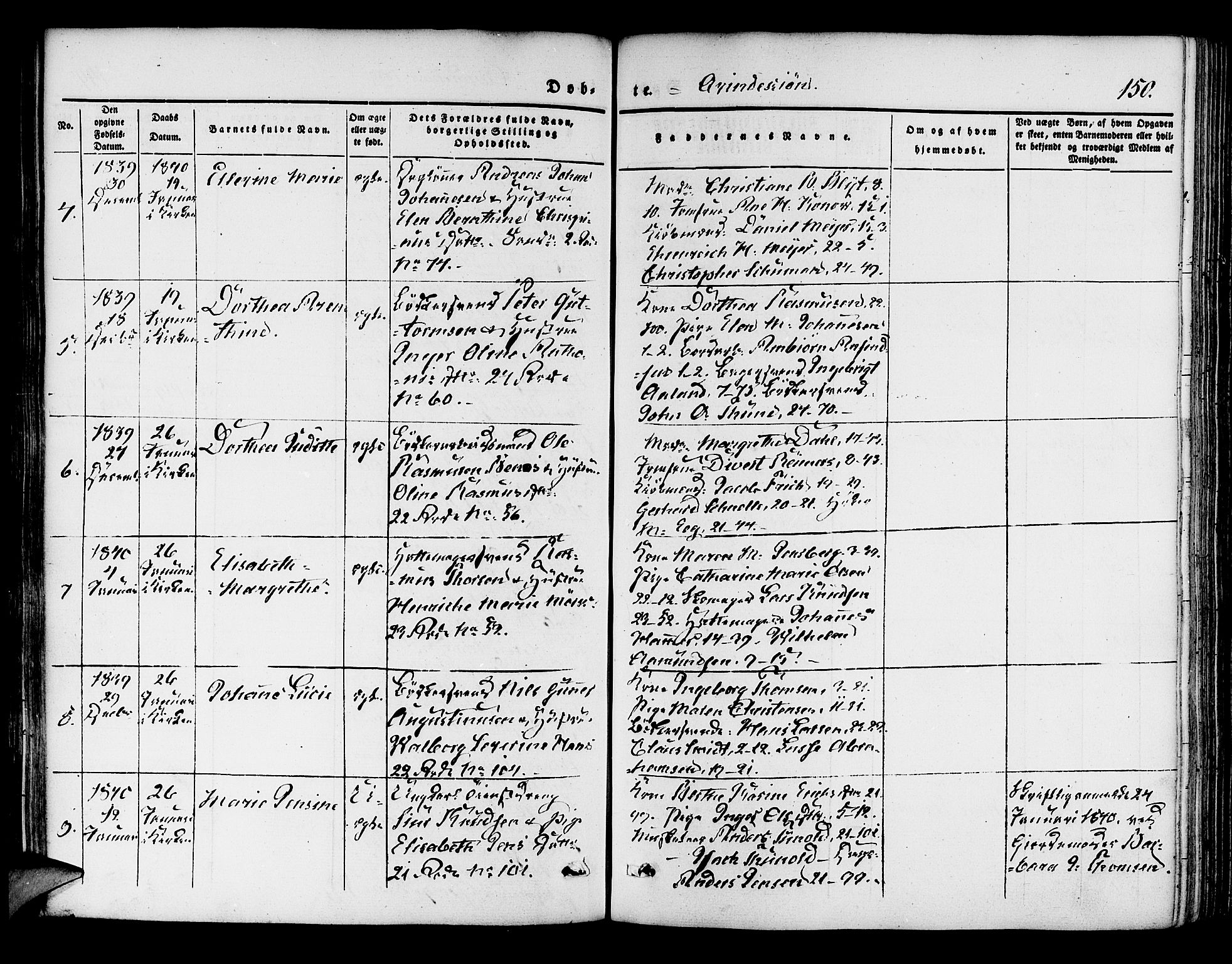 Korskirken sokneprestembete, SAB/A-76101/H/Hab: Parish register (copy) no. B 1, 1839-1847, p. 150