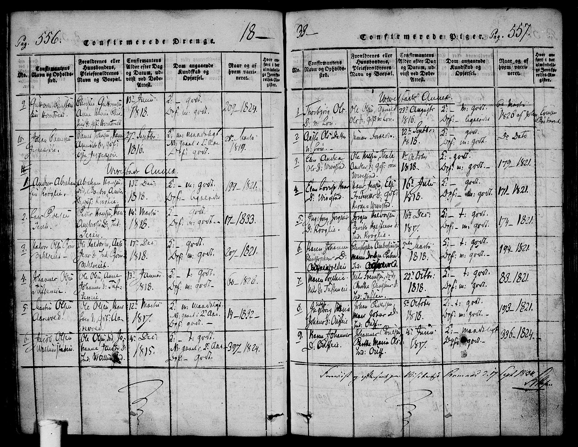 Ramnes kirkebøker, AV/SAKO-A-314/F/Fa/L0004: Parish register (official) no. I 4, 1813-1840, p. 556-557