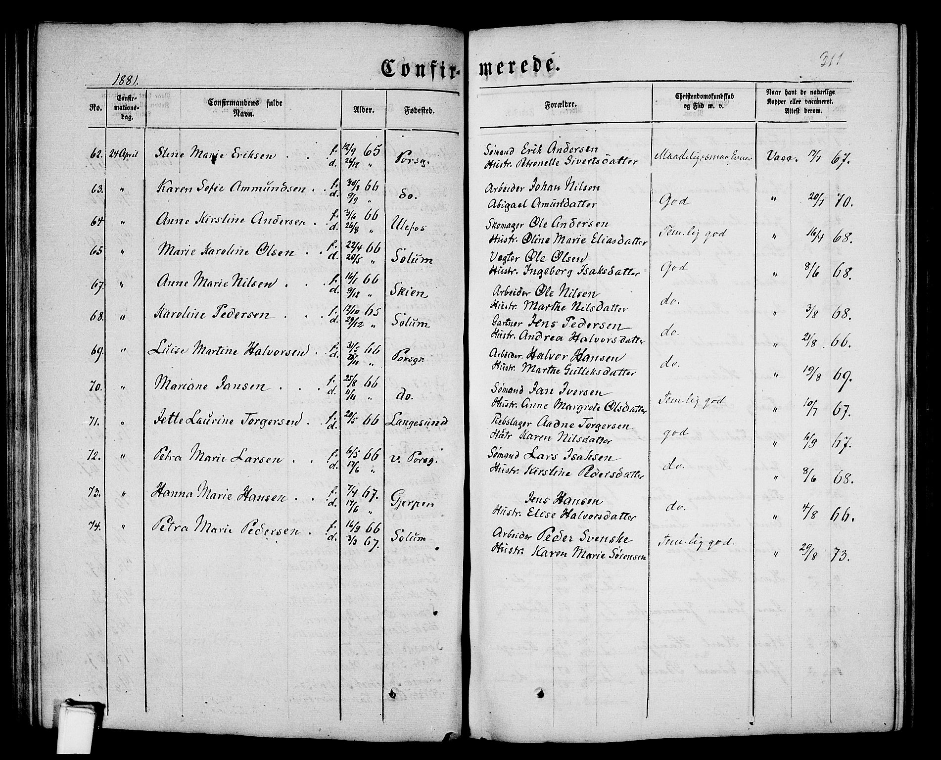 Porsgrunn kirkebøker , SAKO/A-104/G/Gb/L0004: Parish register (copy) no. II 4, 1853-1882, p. 311