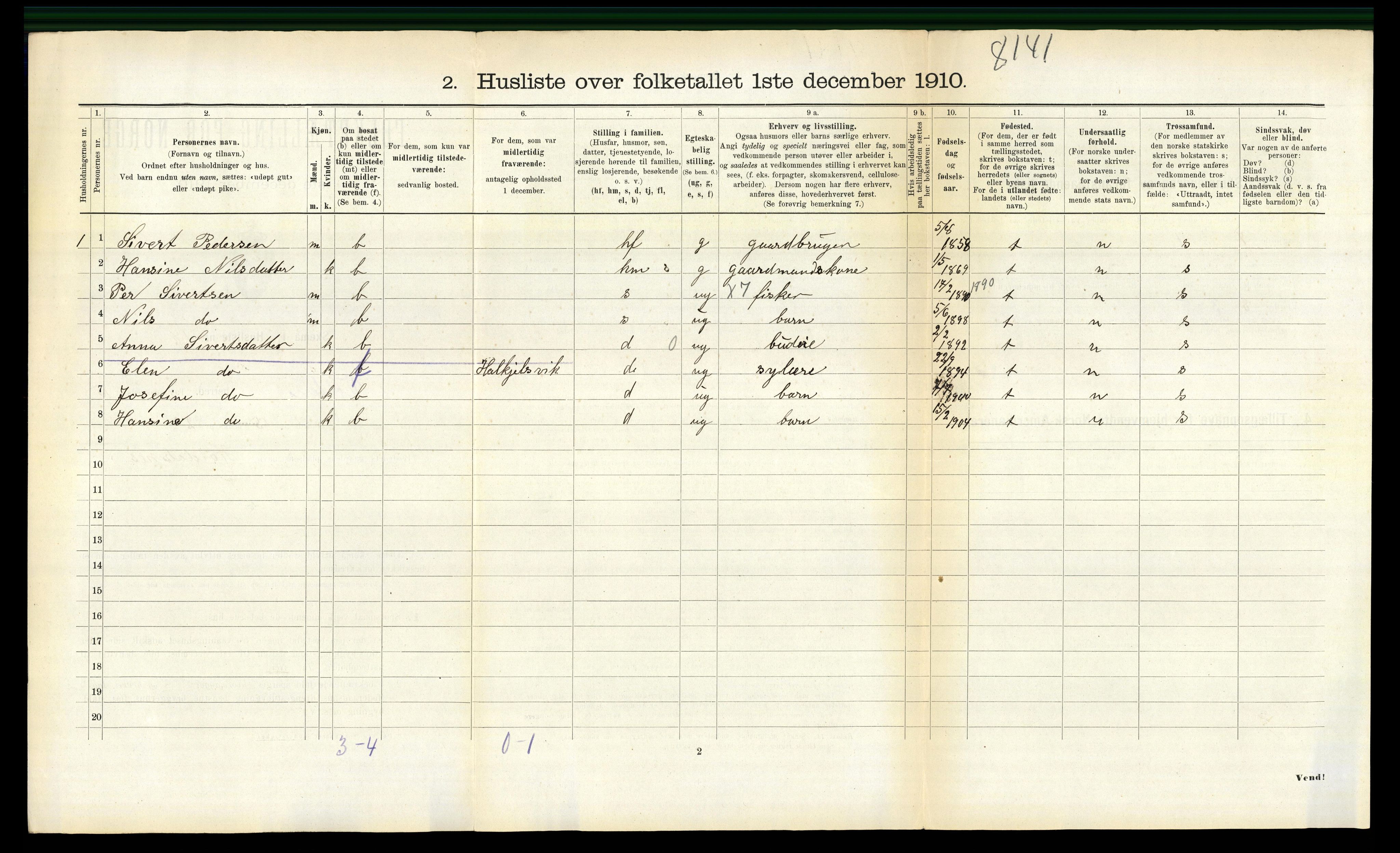 RA, 1910 census for Volda, 1910, p. 1077