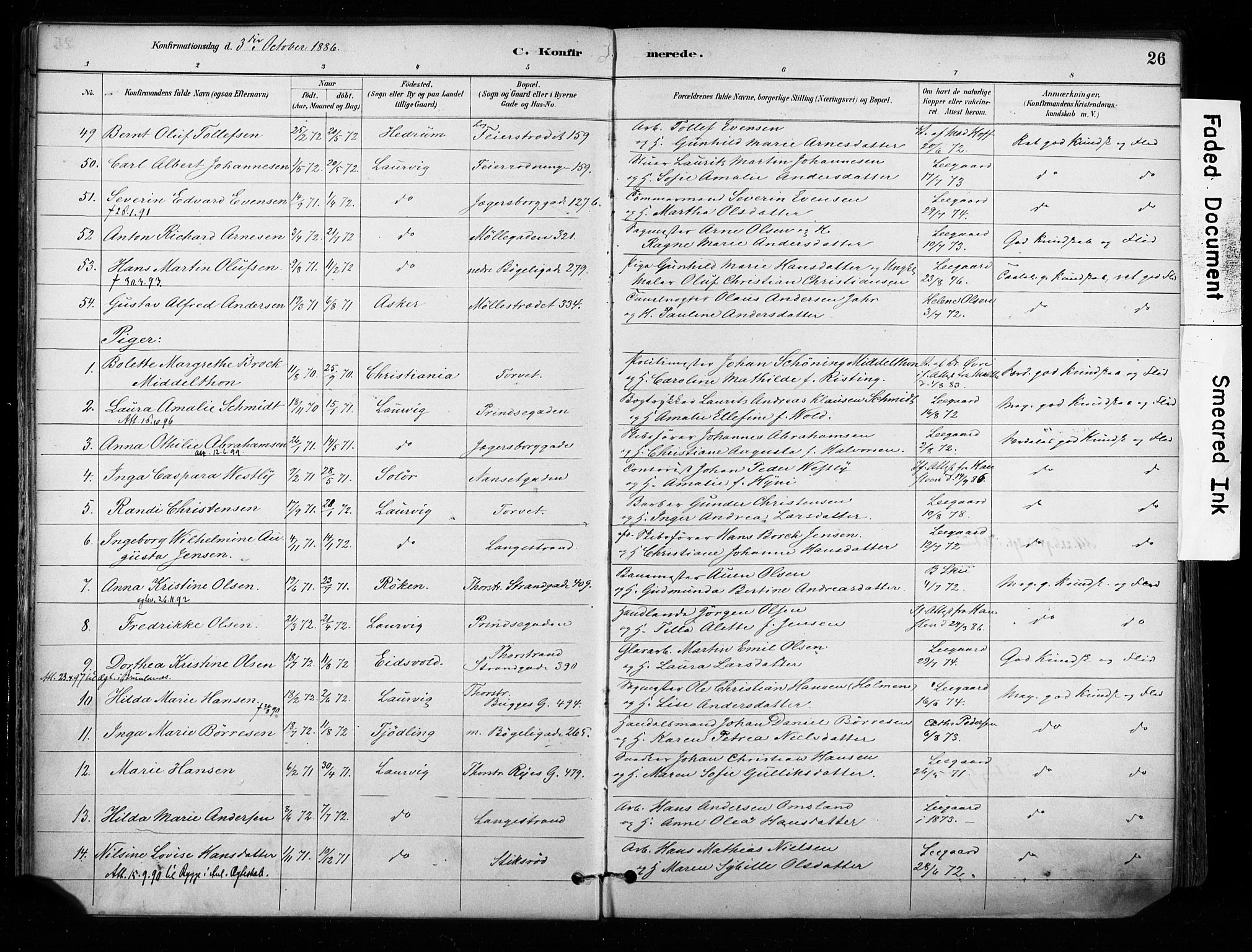 Larvik kirkebøker, AV/SAKO-A-352/F/Fa/L0008: Parish register (official) no. I 8, 1884-1902, p. 26