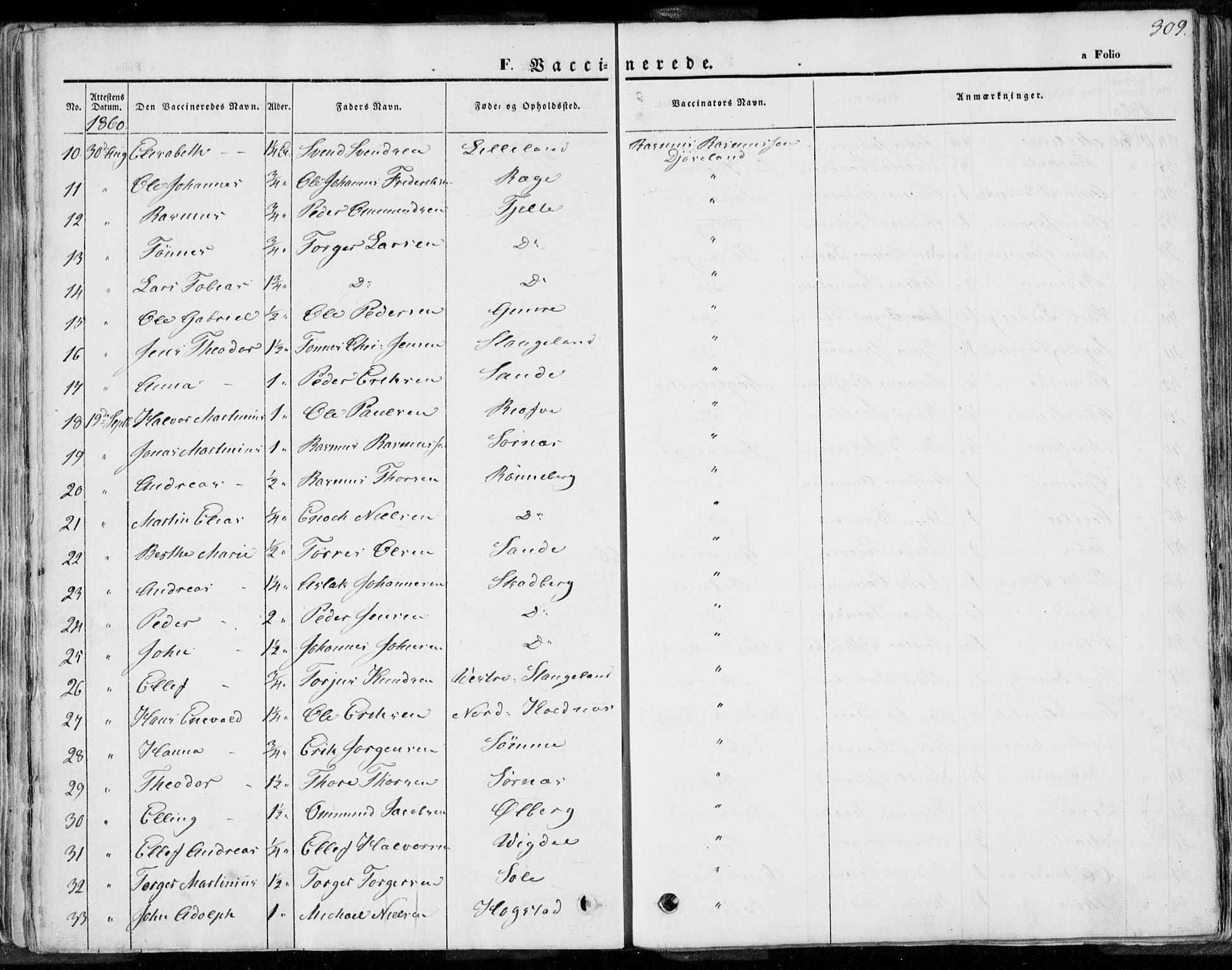Håland sokneprestkontor, SAST/A-101802/001/30BA/L0008: Parish register (official) no. A 7.2, 1854-1870, p. 309
