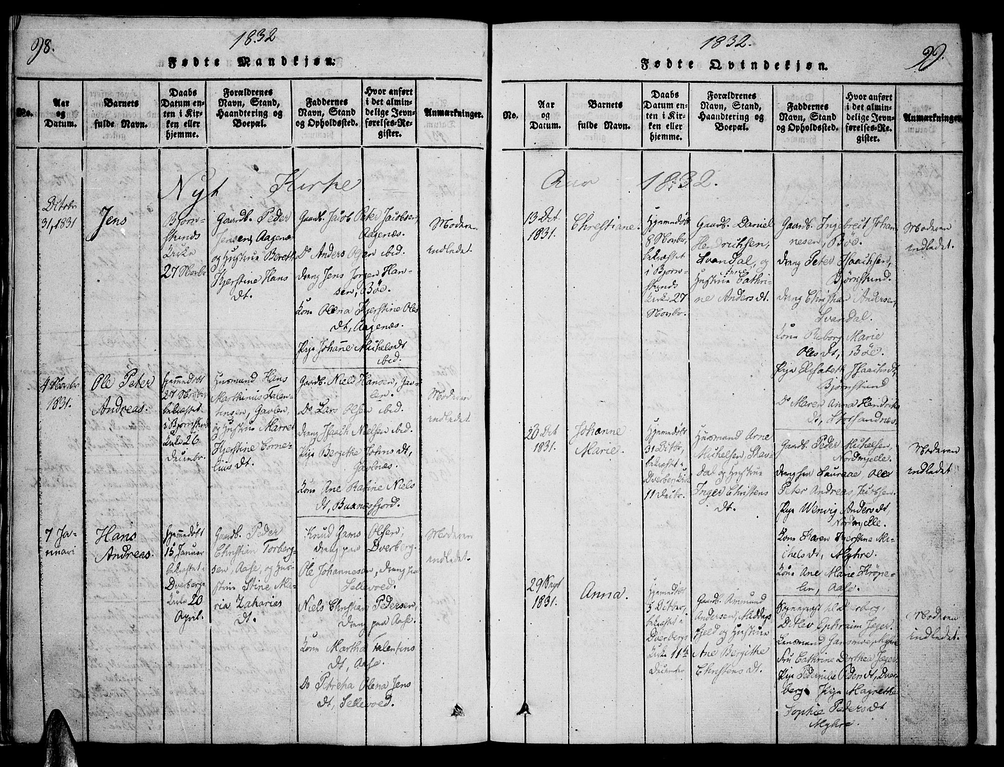 Ministerialprotokoller, klokkerbøker og fødselsregistre - Nordland, AV/SAT-A-1459/897/L1395: Parish register (official) no. 897A03, 1820-1841, p. 98-99