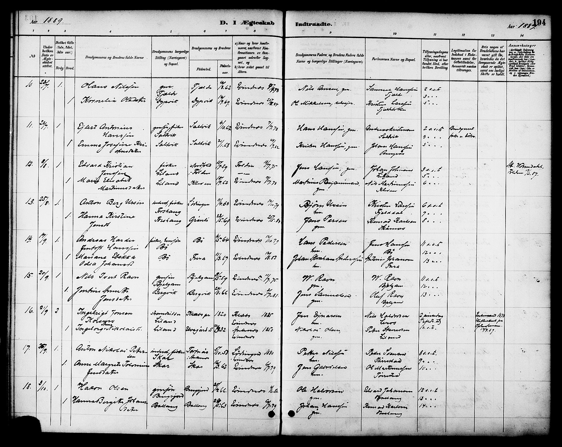 Ministerialprotokoller, klokkerbøker og fødselsregistre - Nordland, SAT/A-1459/863/L0898: Parish register (official) no. 863A10, 1886-1897, p. 194