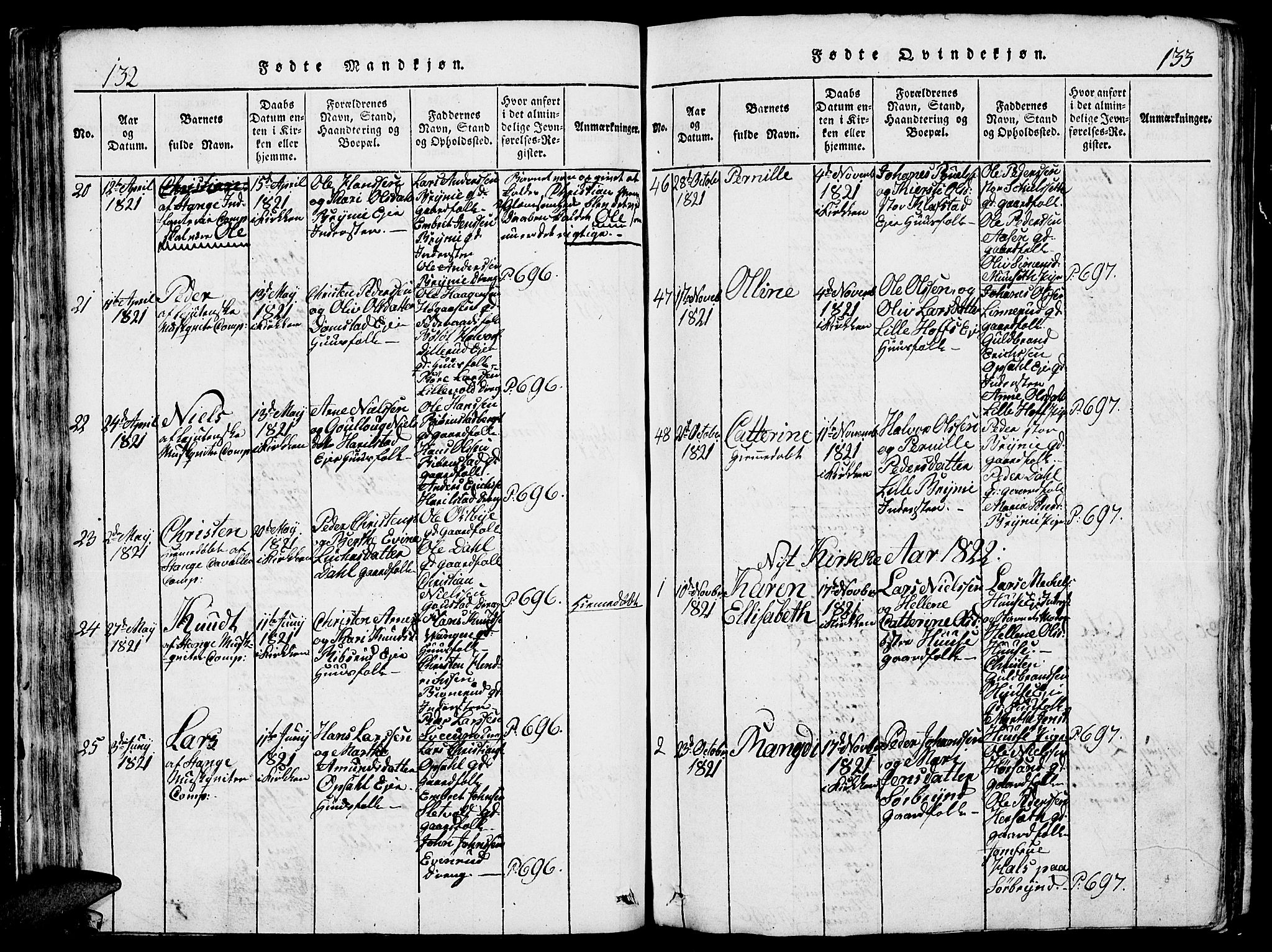 Romedal prestekontor, SAH/PREST-004/L/L0005: Parish register (copy) no. 5, 1814-1829, p. 132-133