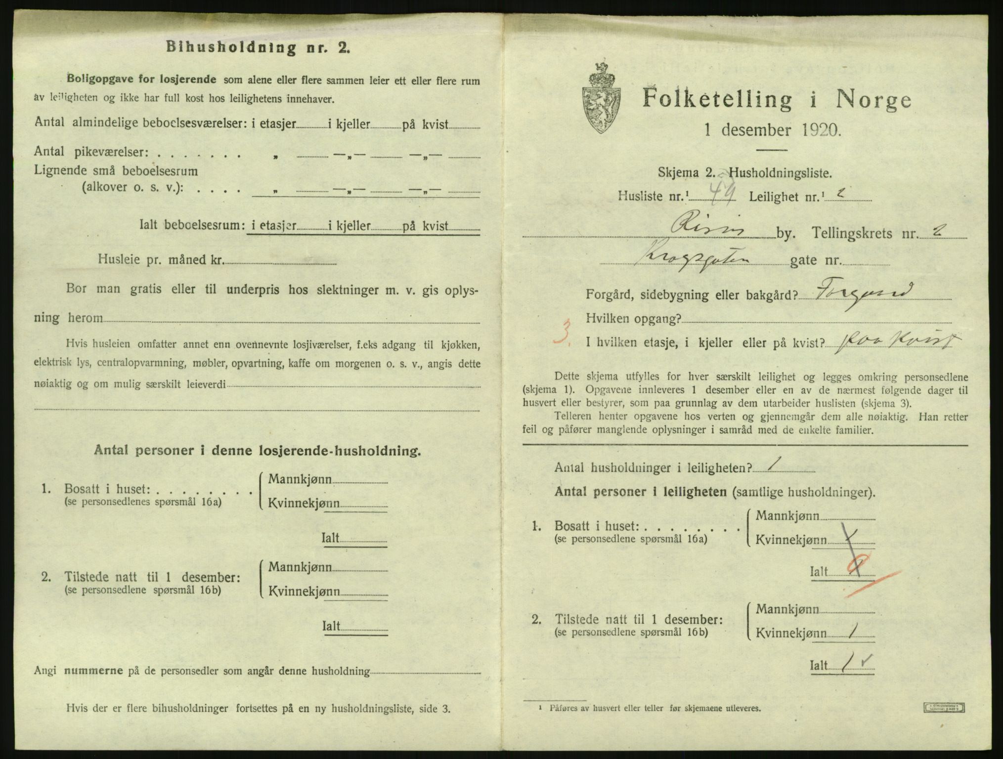 SAK, 1920 census for Risør, 1920, p. 2095