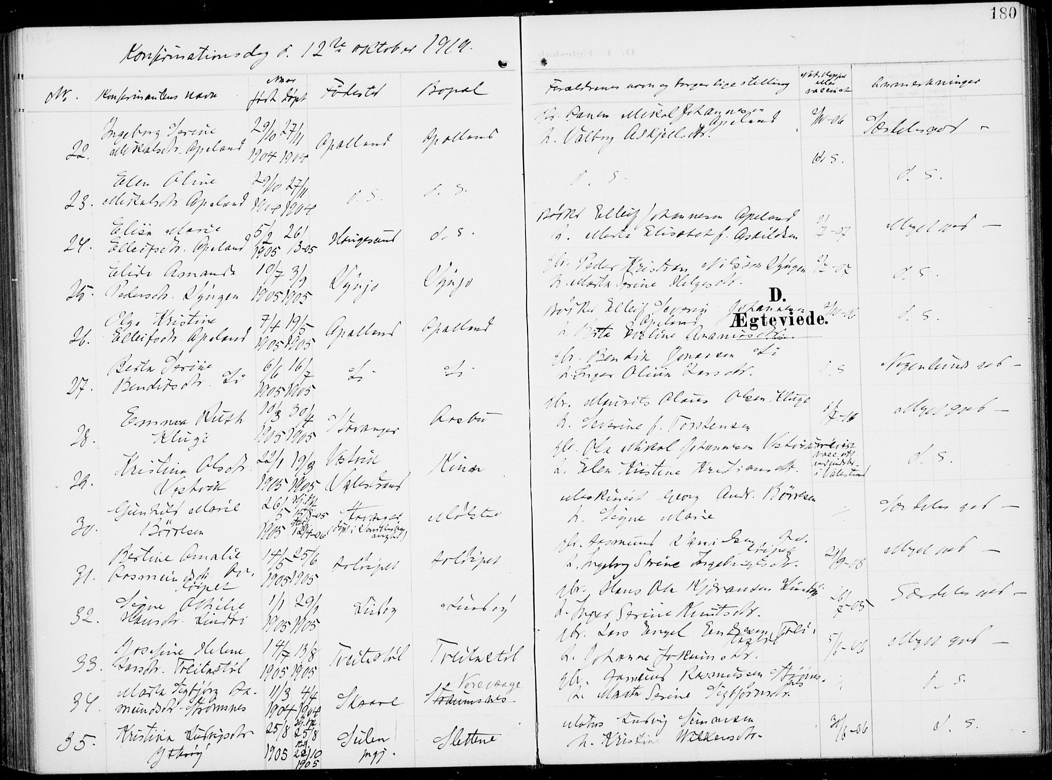 Sveio Sokneprestembete, AV/SAB-A-78501/H/Haa: Parish register (official) no. B  4, 1906-1919, p. 180