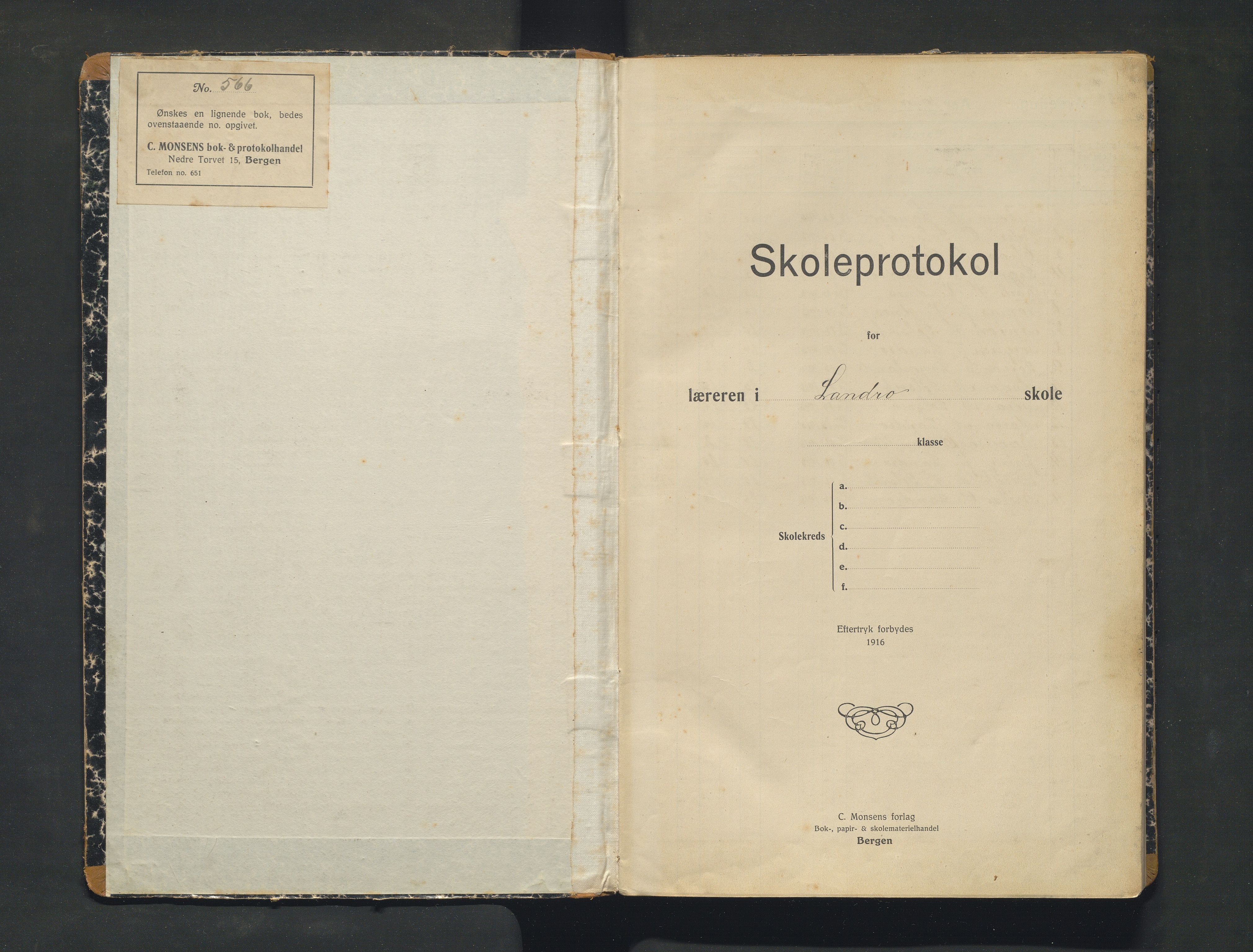 Fjell kommune. Barneskulane, IKAH/1246-231/F/Fk/L0002: Skuleprotokoll for Landro skule, 1919-1929