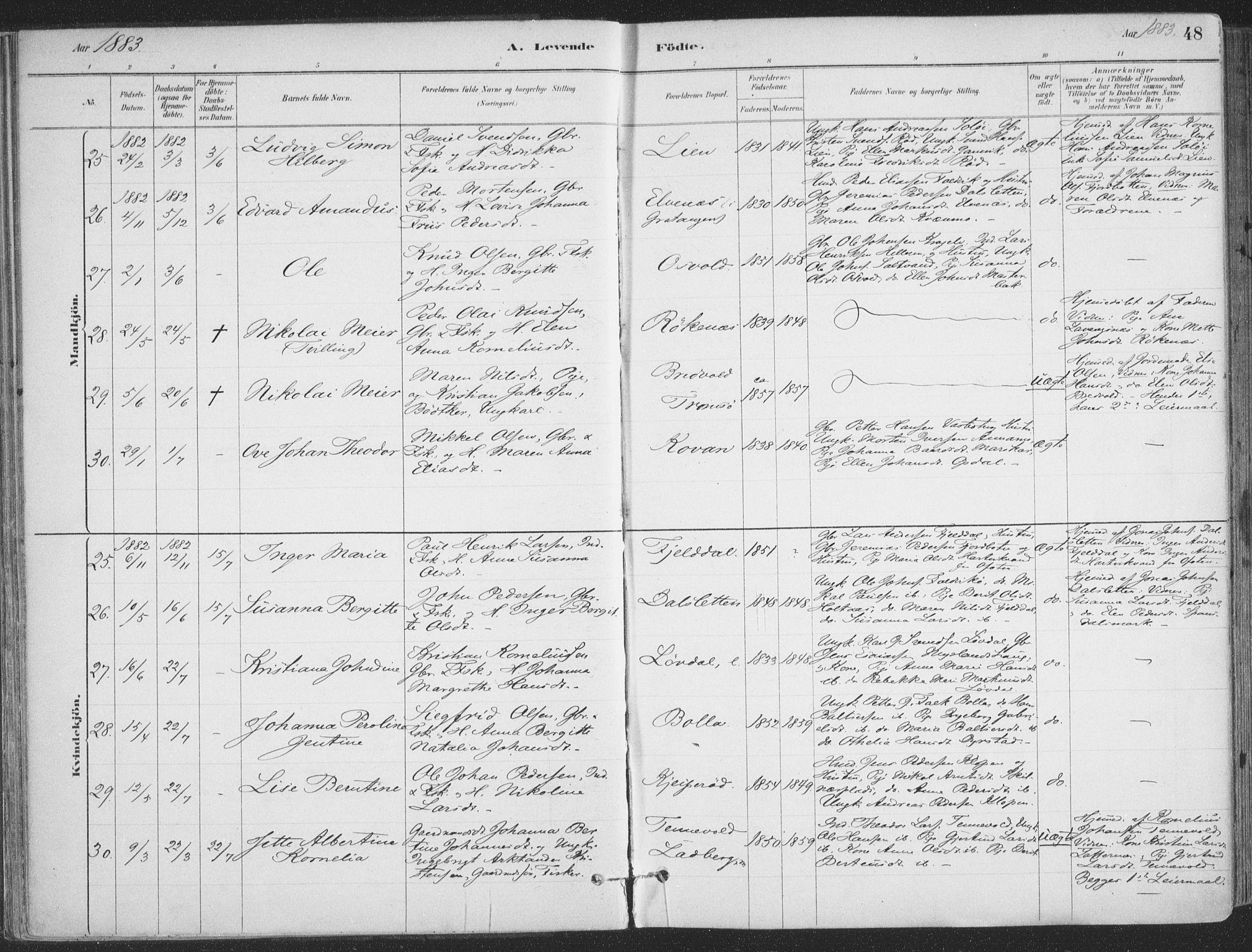 Ibestad sokneprestembete, SATØ/S-0077/H/Ha/Haa/L0011kirke: Parish register (official) no. 11, 1880-1889, p. 48