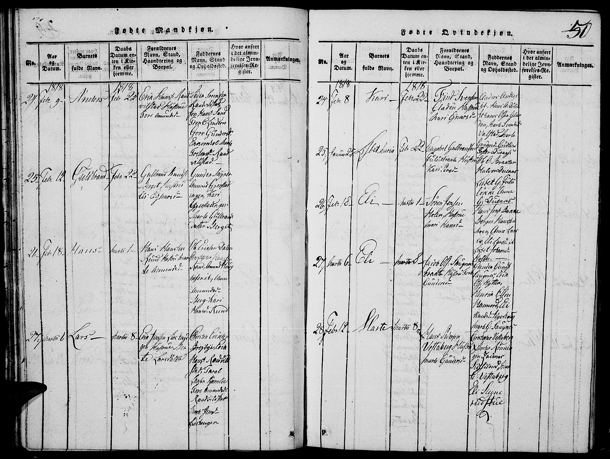 Strøm-Odalen prestekontor, AV/SAH-PREST-028/H/Ha/Hab/L0001: Parish register (copy) no. 1, 1813-1825, p. 50