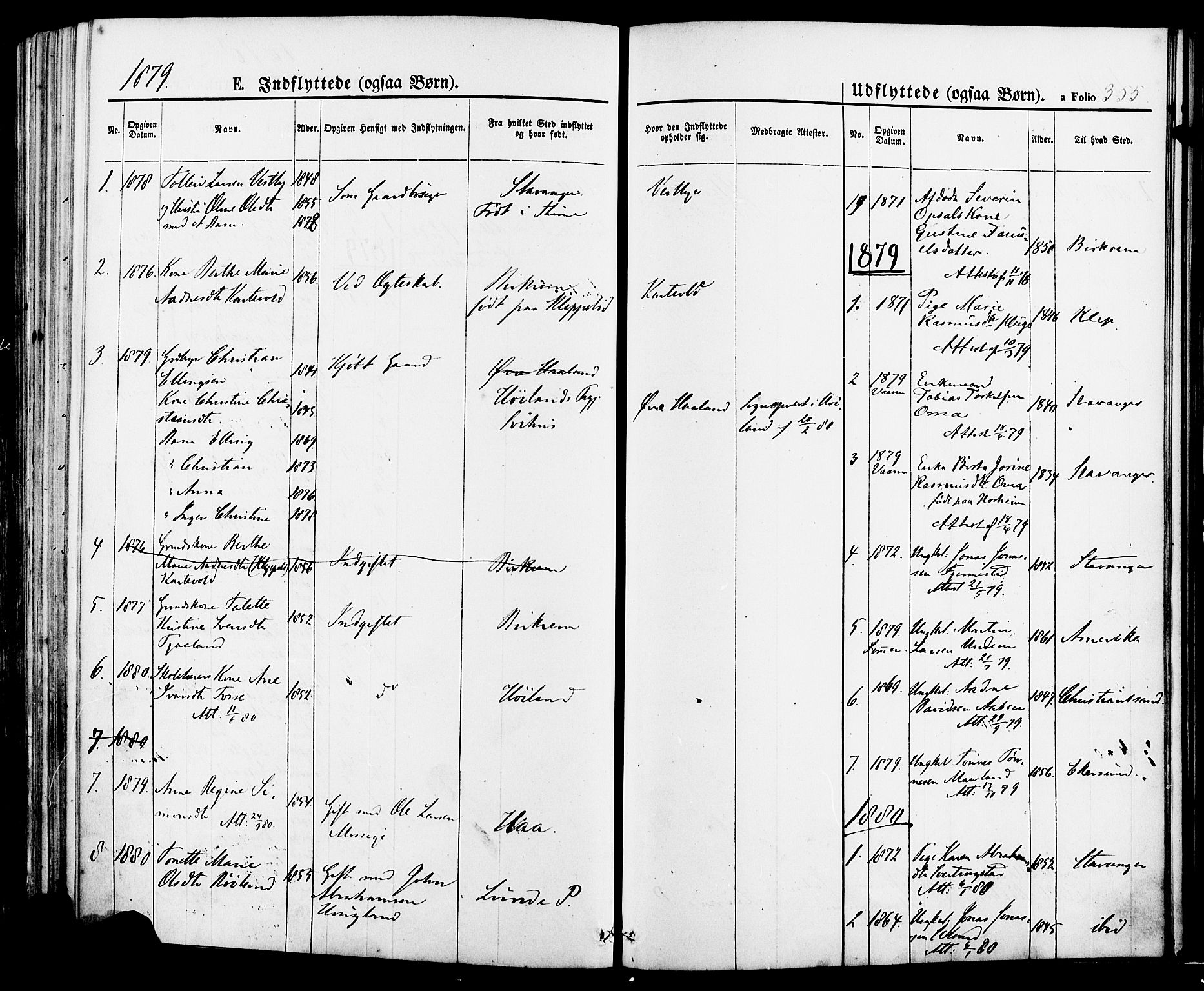 Lye sokneprestkontor, SAST/A-101794/001/30BA/L0008: Parish register (official) no. A 7, 1872-1881, p. 355