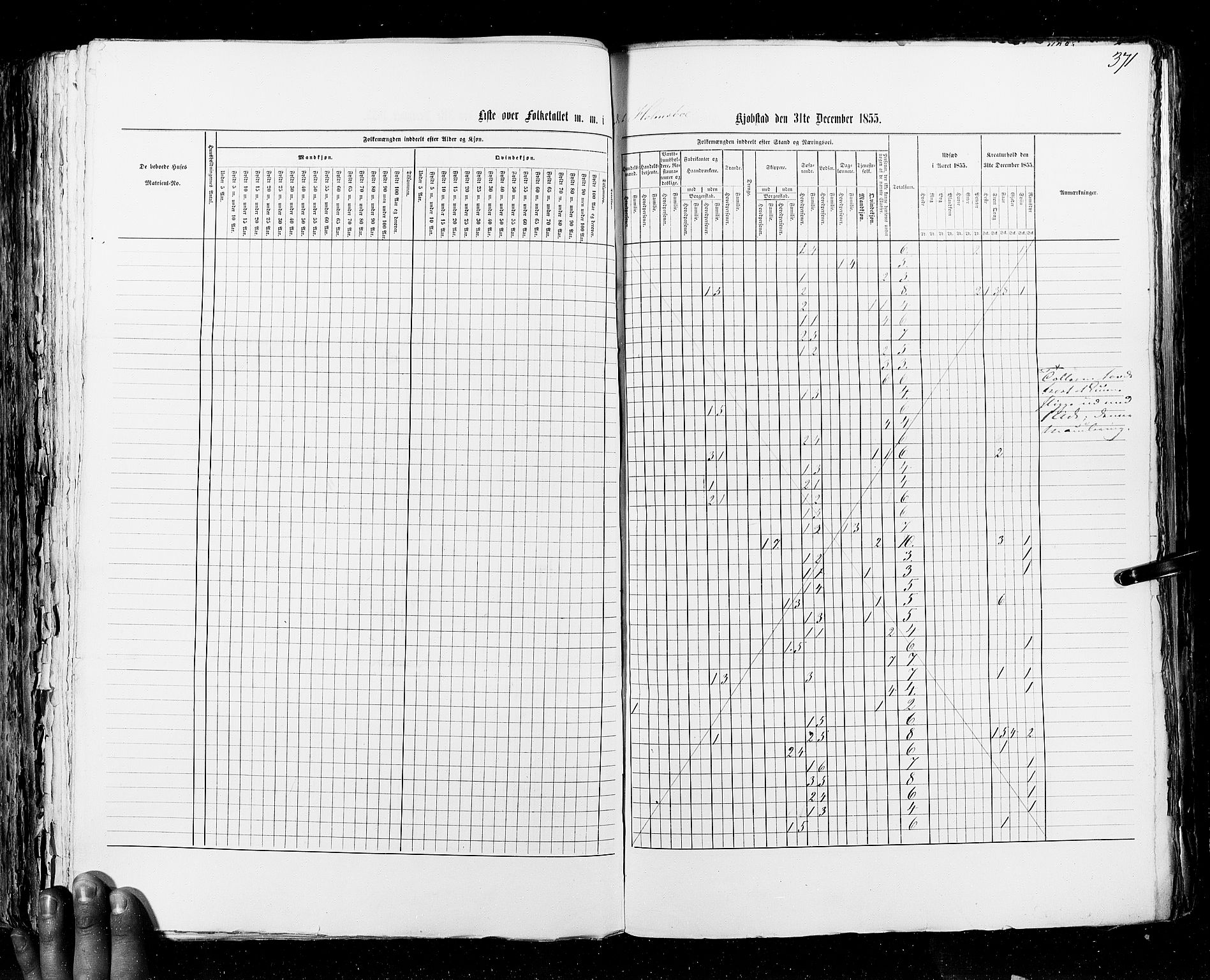 RA, Census 1855, vol. 7: Fredrikshald-Kragerø, 1855, p. 371