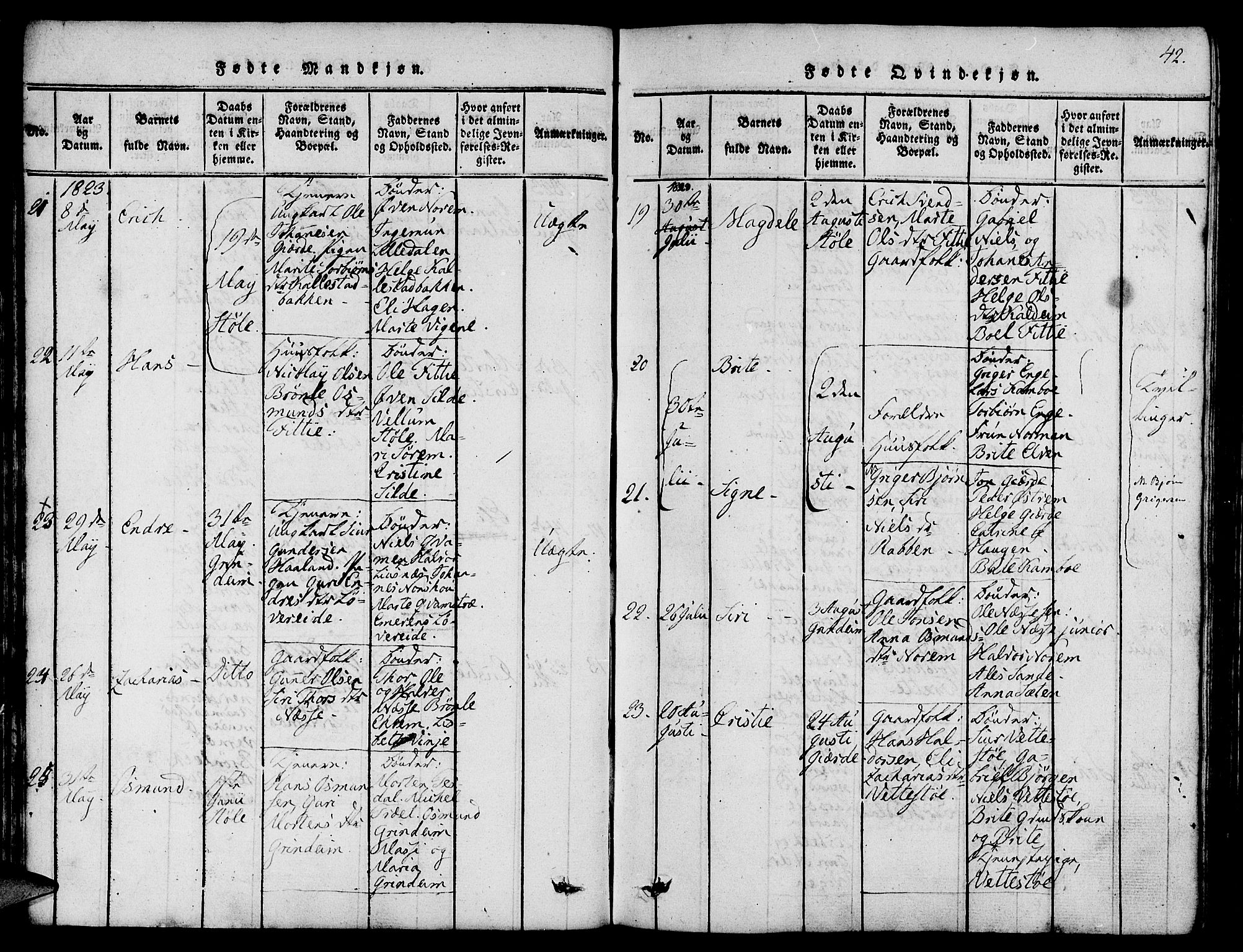 Etne sokneprestembete, AV/SAB-A-75001/H/Haa: Parish register (official) no. A 6, 1815-1831, p. 42