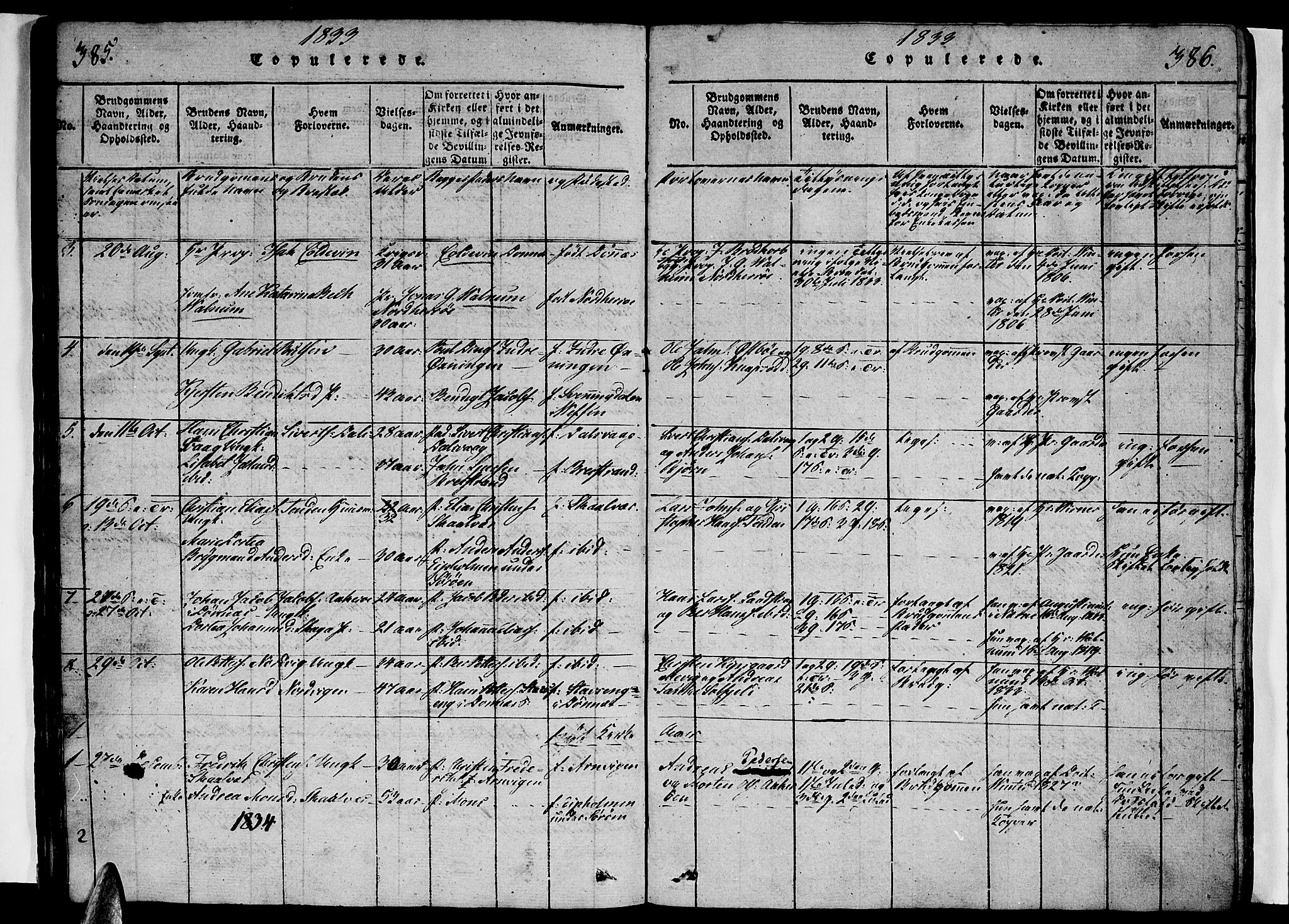 Ministerialprotokoller, klokkerbøker og fødselsregistre - Nordland, SAT/A-1459/834/L0510: Parish register (copy) no. 834C01, 1820-1847, p. 385-386