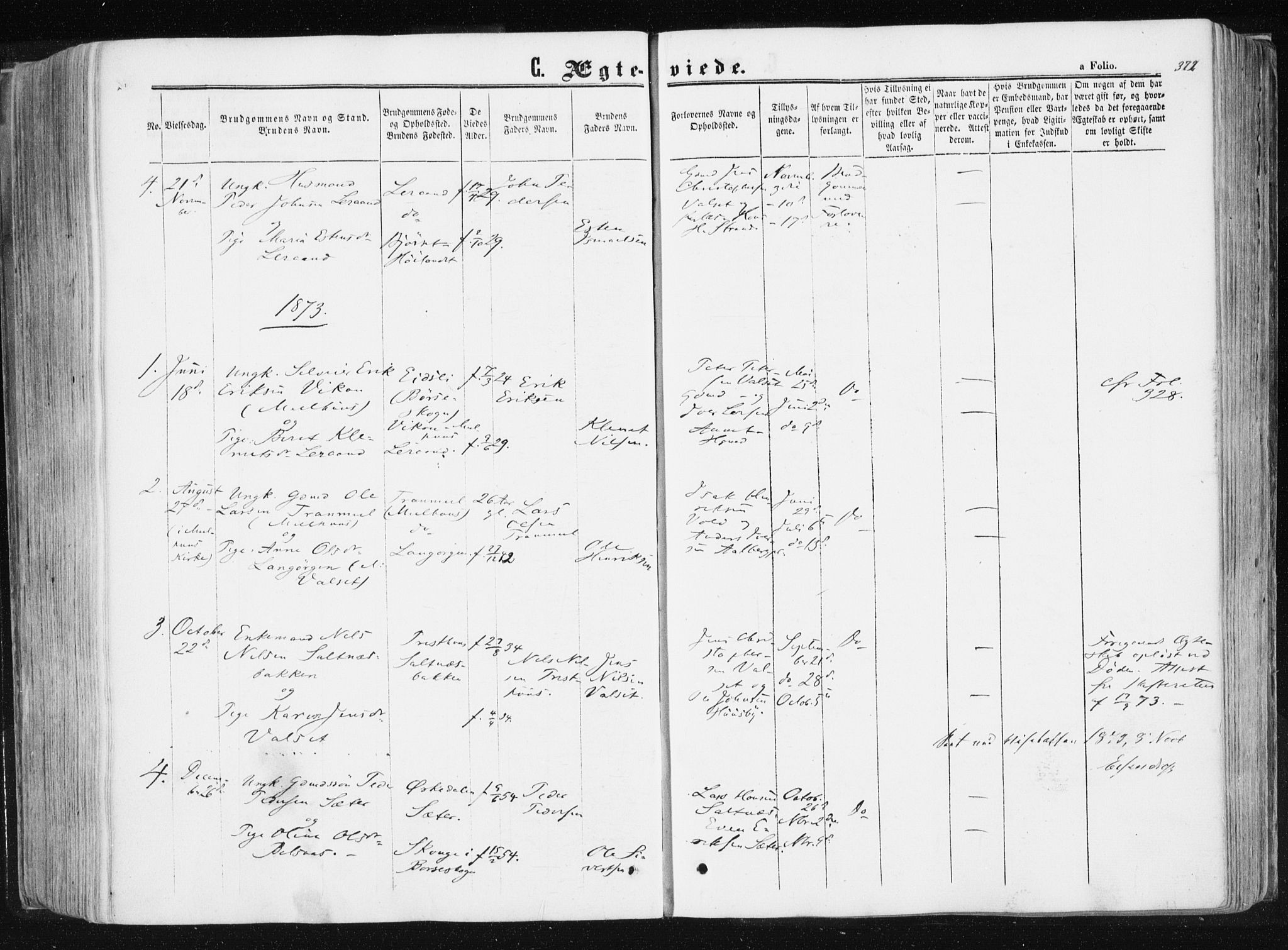 Ministerialprotokoller, klokkerbøker og fødselsregistre - Sør-Trøndelag, AV/SAT-A-1456/612/L0377: Parish register (official) no. 612A09, 1859-1877, p. 372