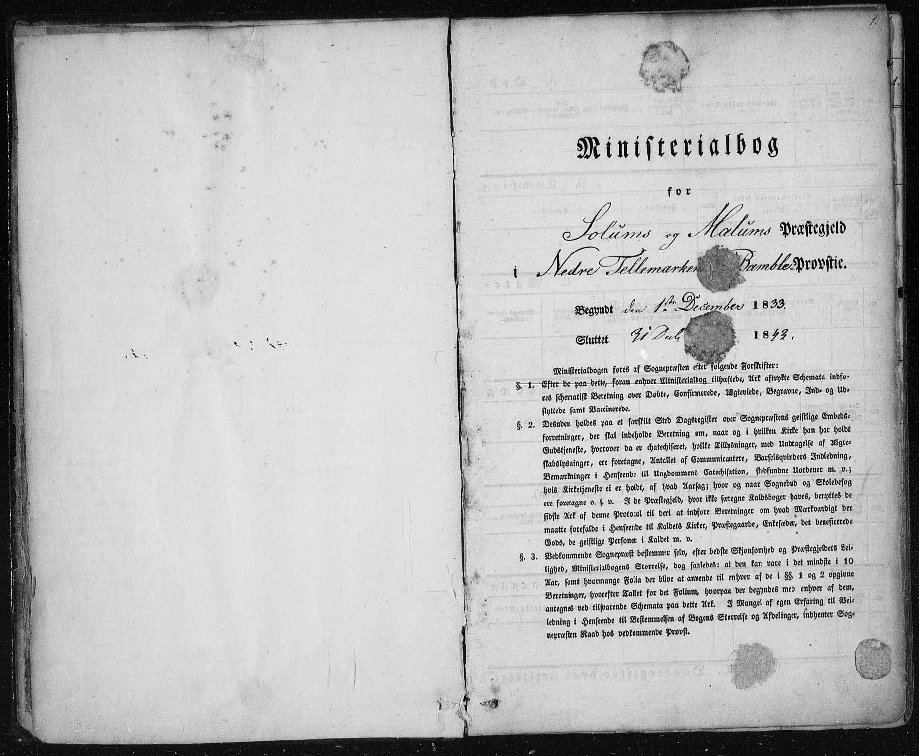 Solum kirkebøker, SAKO/A-306/F/Fa/L0005: Parish register (official) no. I 5, 1833-1843, p. 1