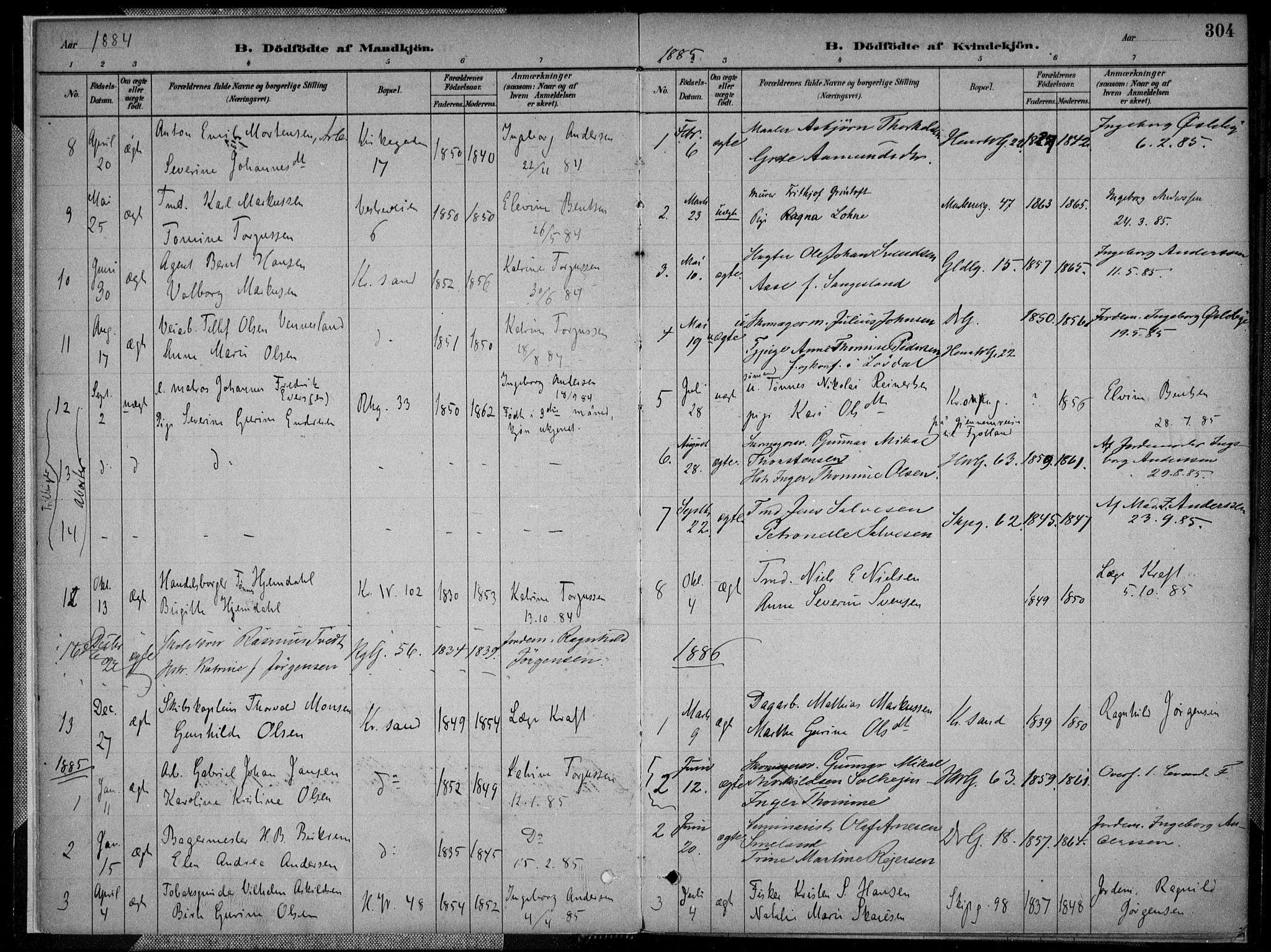 Kristiansand domprosti, SAK/1112-0006/F/Fa/L0017: Parish register (official) no. A 16B, 1880-1890, p. 304