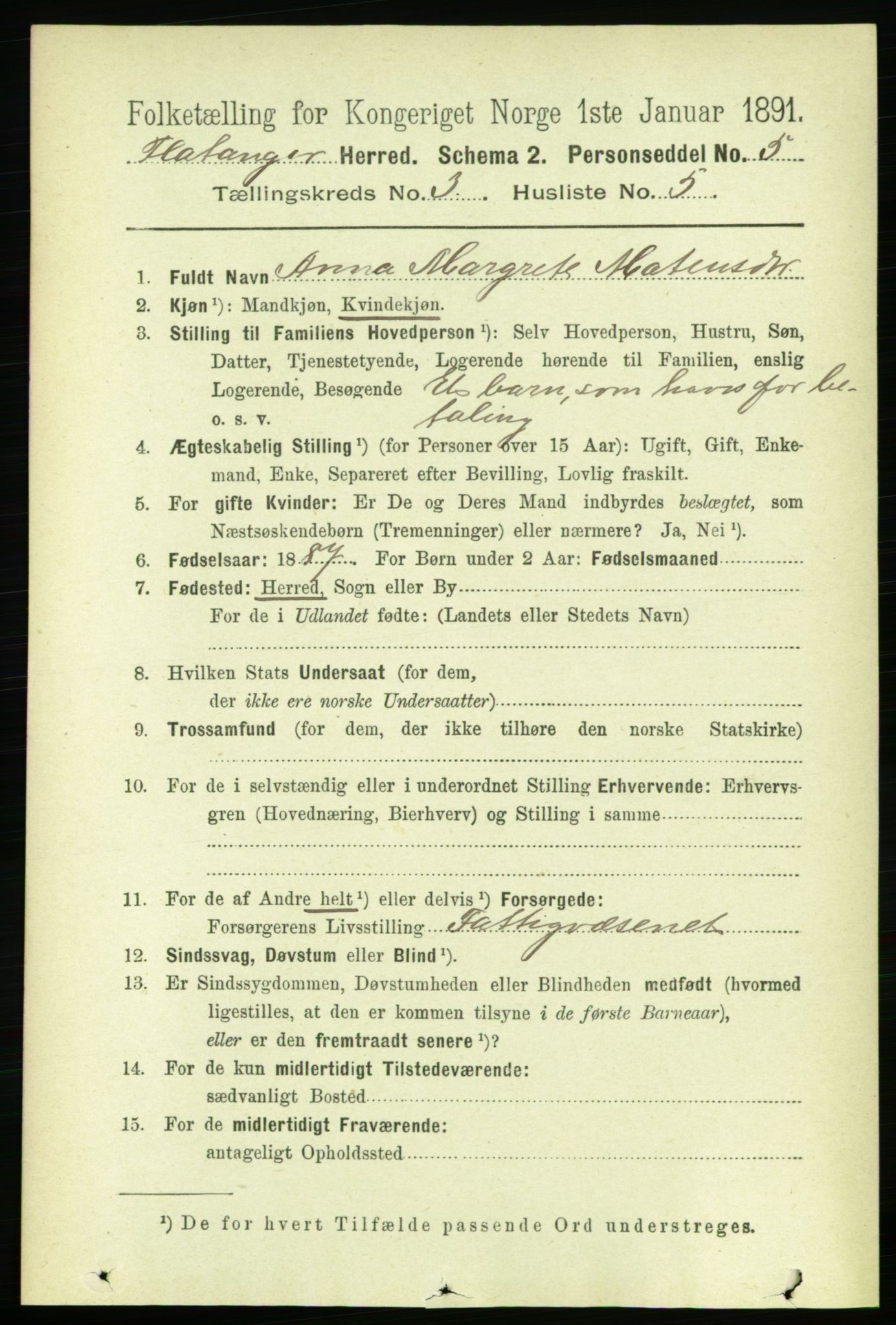 RA, 1891 census for 1749 Flatanger, 1891, p. 1382