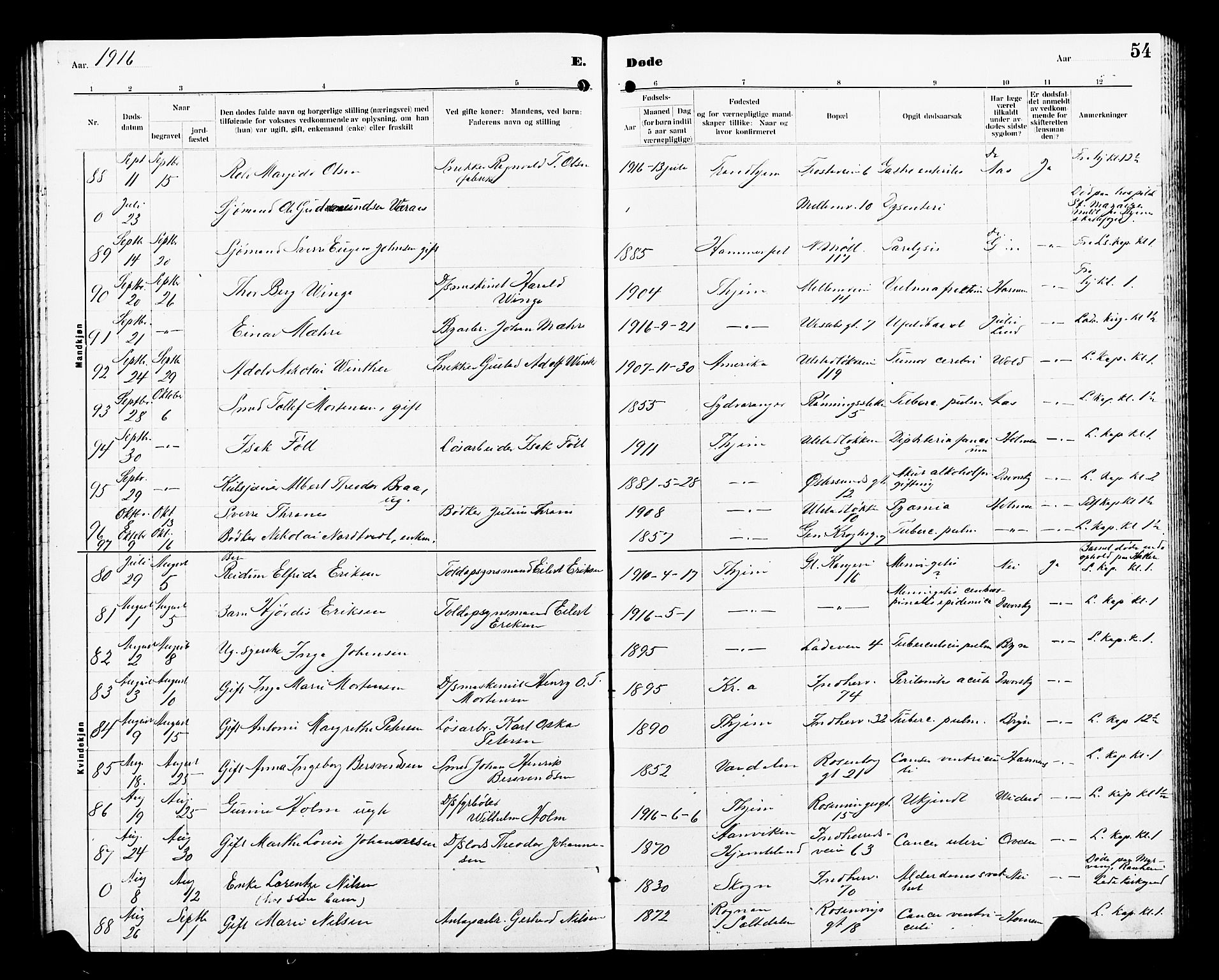 Ministerialprotokoller, klokkerbøker og fødselsregistre - Sør-Trøndelag, SAT/A-1456/605/L0257: Parish register (copy) no. 605C04, 1916-1922, p. 54
