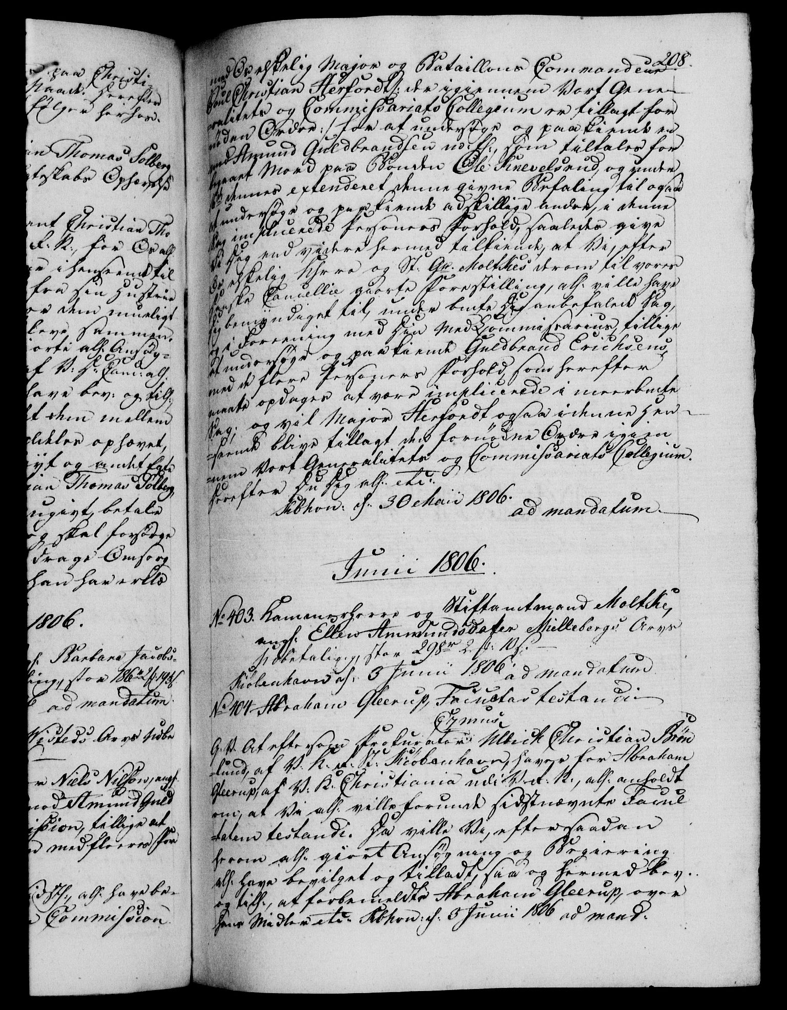 Danske Kanselli 1800-1814, AV/RA-EA-3024/H/Hf/Hfb/Hfba/L0003: Registranter, 1805-1807, p. 208a