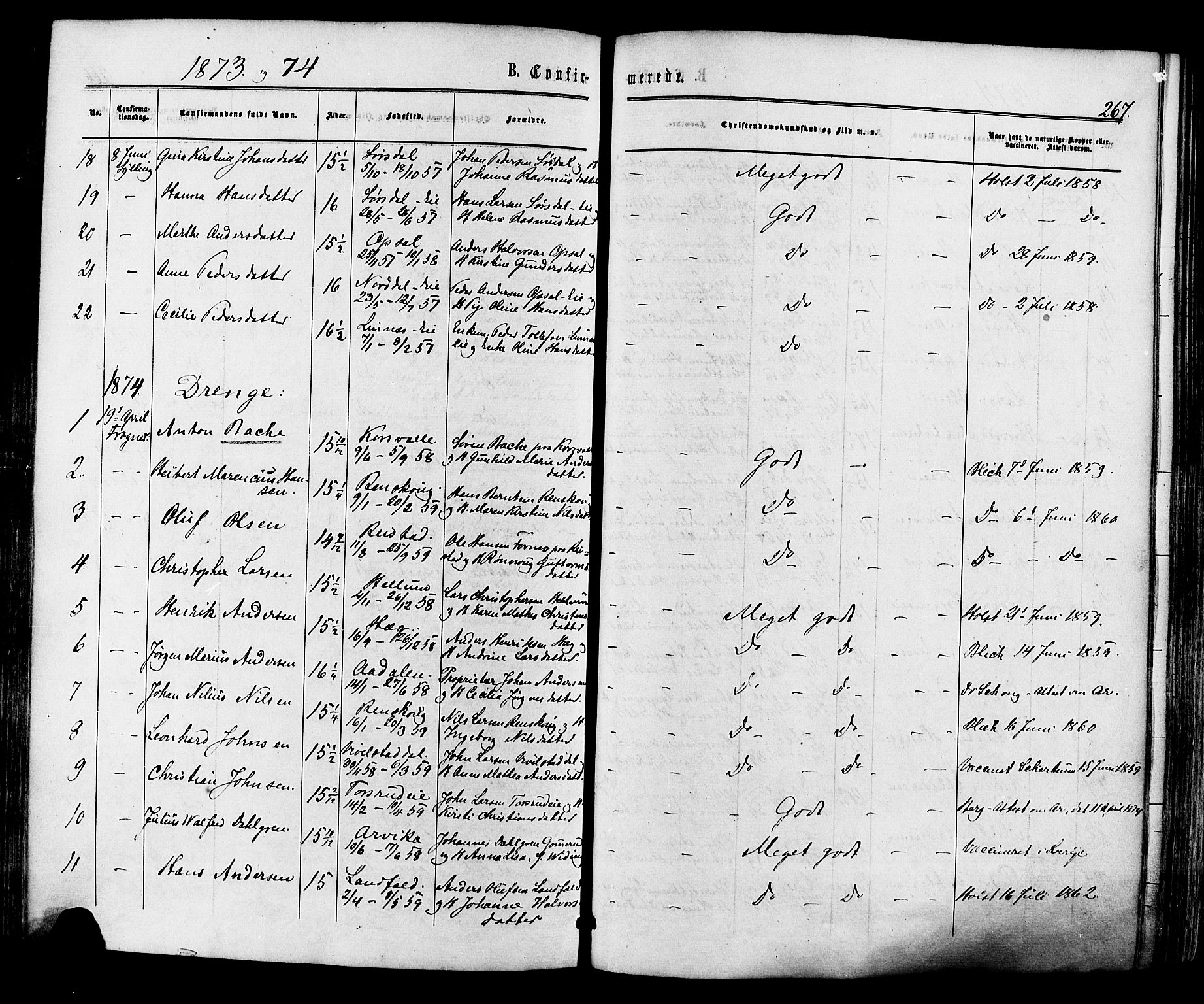 Lier kirkebøker, AV/SAKO-A-230/F/Fa/L0013: Parish register (official) no. I 13, 1865-1874, p. 267