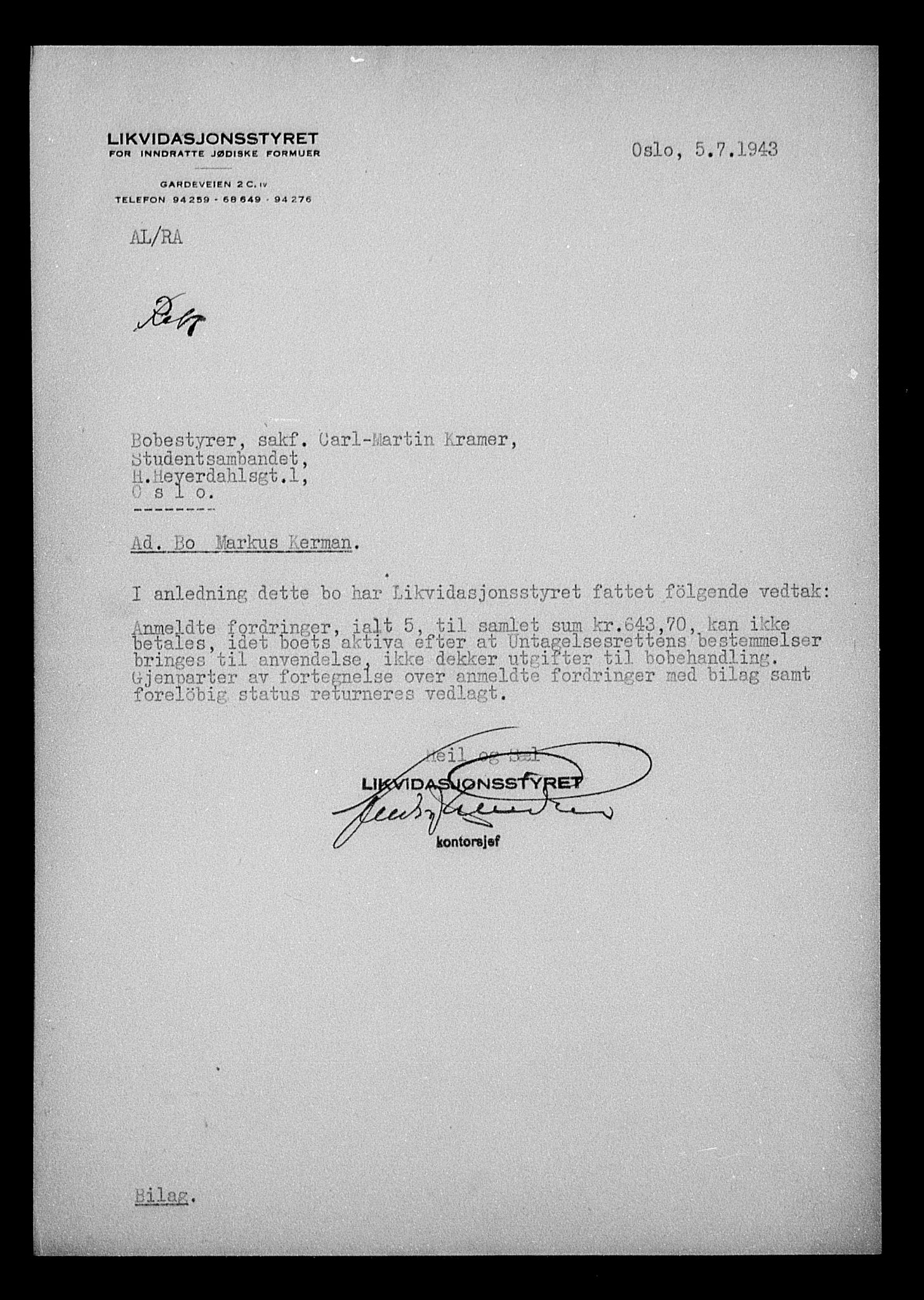 Justisdepartementet, Tilbakeføringskontoret for inndratte formuer, AV/RA-S-1564/H/Hc/Hcc/L0951: --, 1945-1947, p. 47