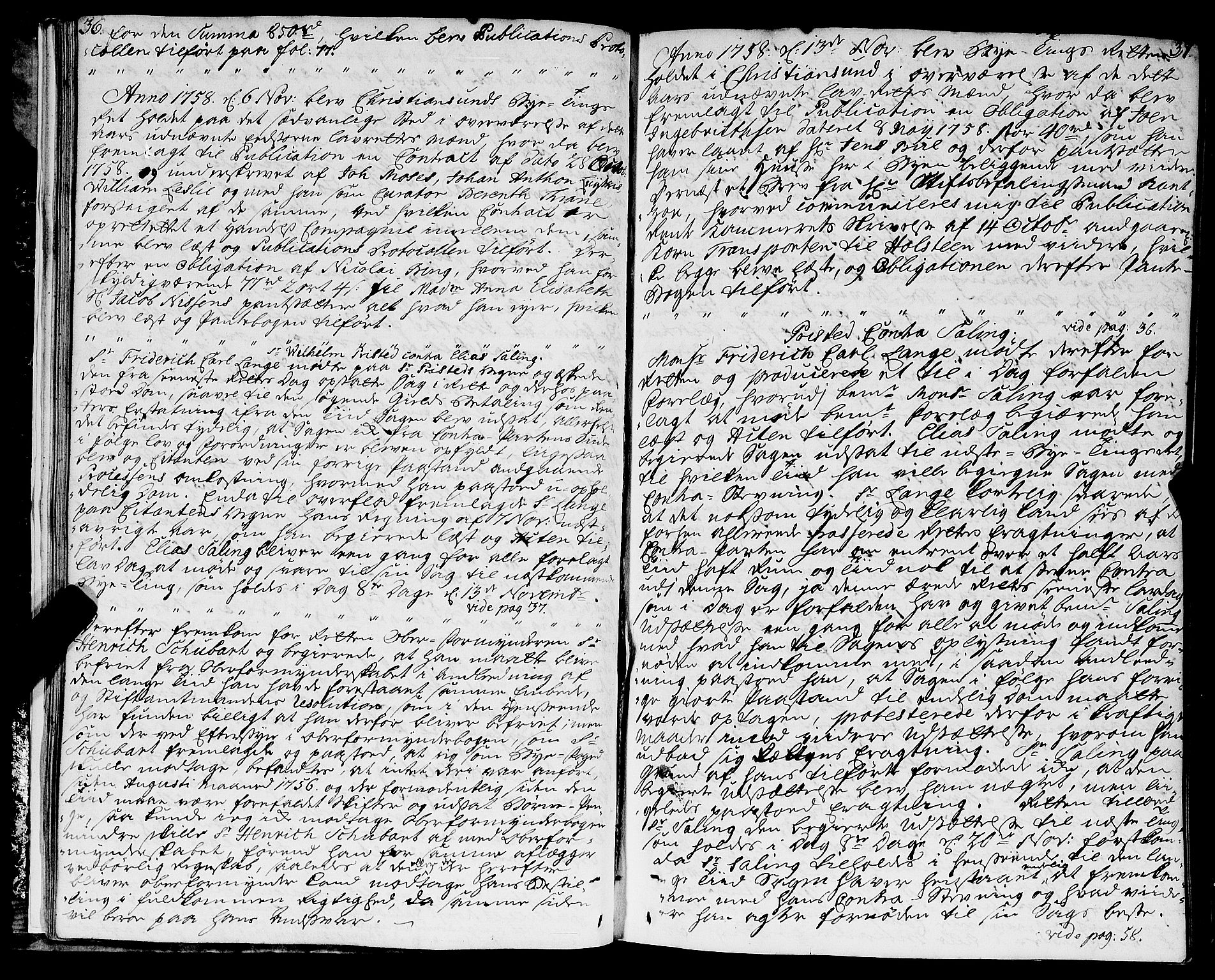 Kristiansund byfogd, AV/SAT-A-4587/A/01/L0003: Justisprotokoll. Aut. 19.06.1758. m/register, 1758-1773, p. 36-37