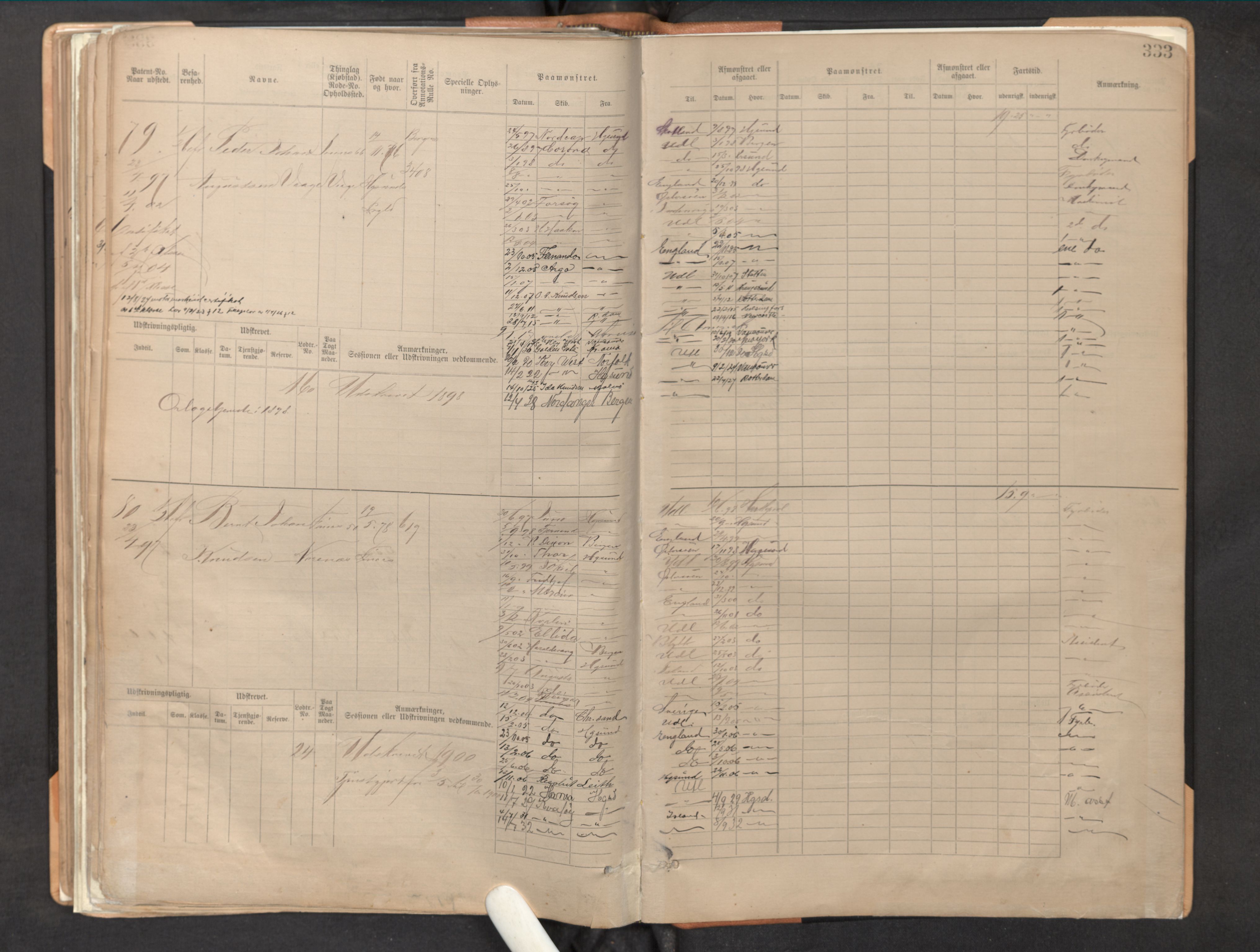 Innrulleringssjefen i Bergen, AV/SAB-A-100050/F/Fe/L0002: Sjøfartshovedrulle B, Stavanger og Haugesund, 1883-1890, p. 333