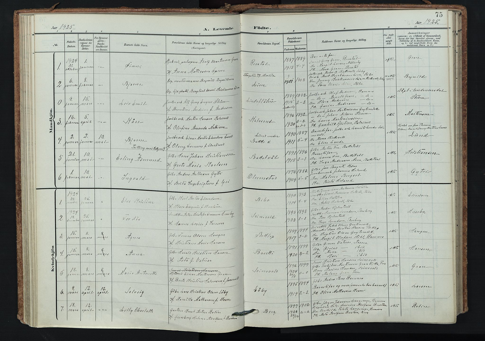 Våle kirkebøker, SAKO/A-334/F/Fa/L0012: Parish register (official) no. I 12, 1907-1934, p. 75