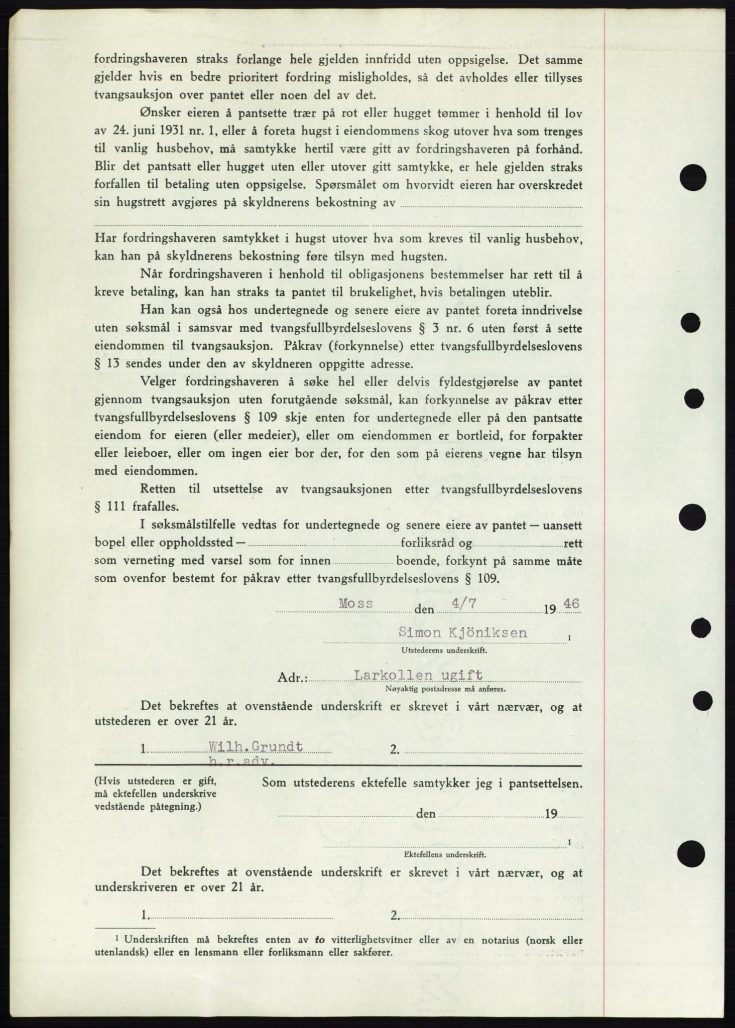 Moss sorenskriveri, SAO/A-10168: Mortgage book no. B15, 1946-1946, Diary no: : 1608/1946