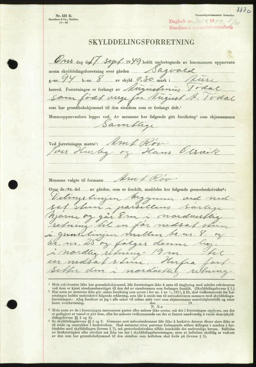 Nordmøre sorenskriveri, AV/SAT-A-4132/1/2/2Ca: Mortgage book no. A116, 1950-1950, Diary no: : 3052/1949