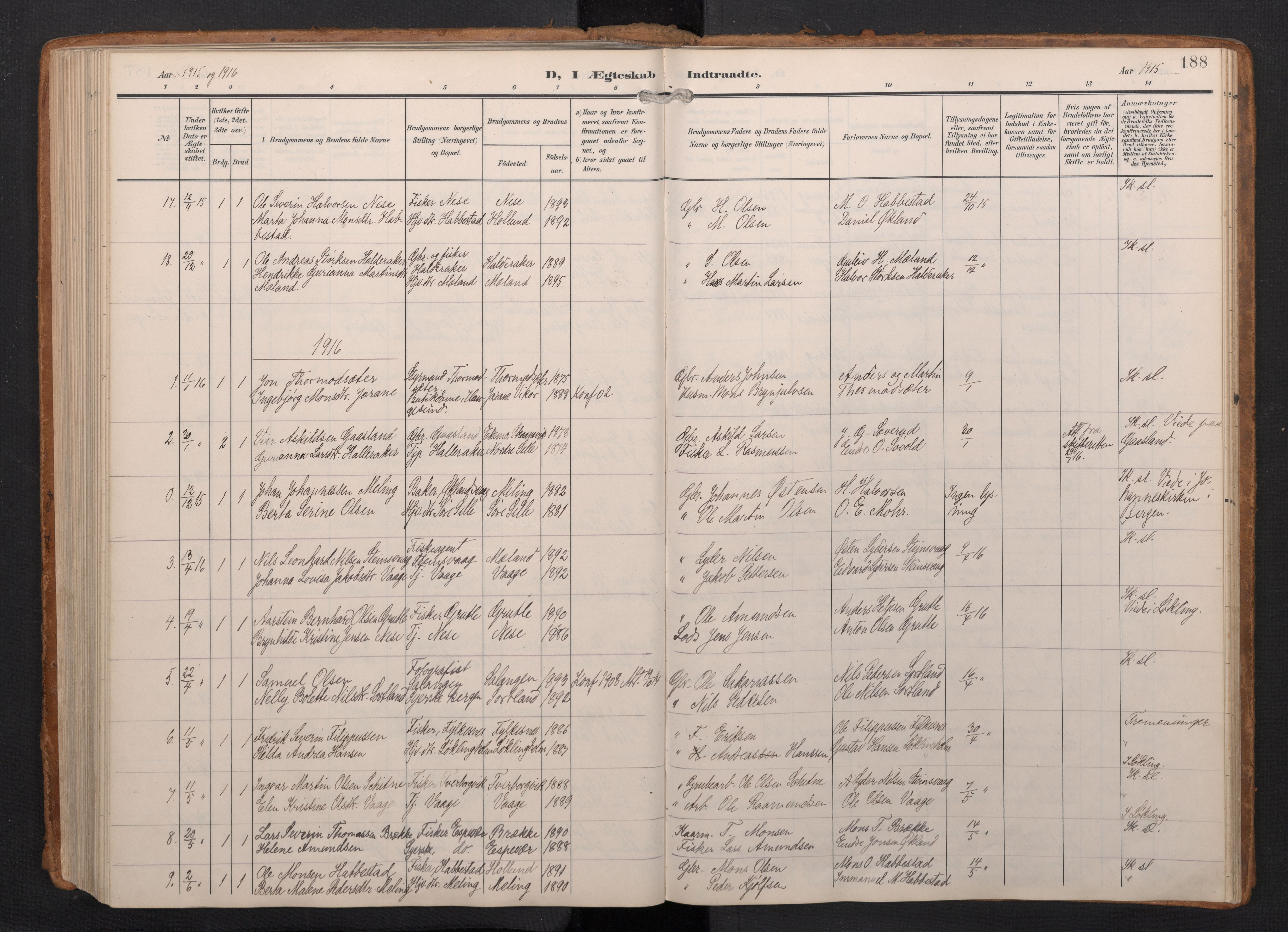 Finnås sokneprestembete, AV/SAB-A-99925/H/Ha/Haa/Haac/L0003: Parish register (official) no. C 3, 1905-1917, p. 188