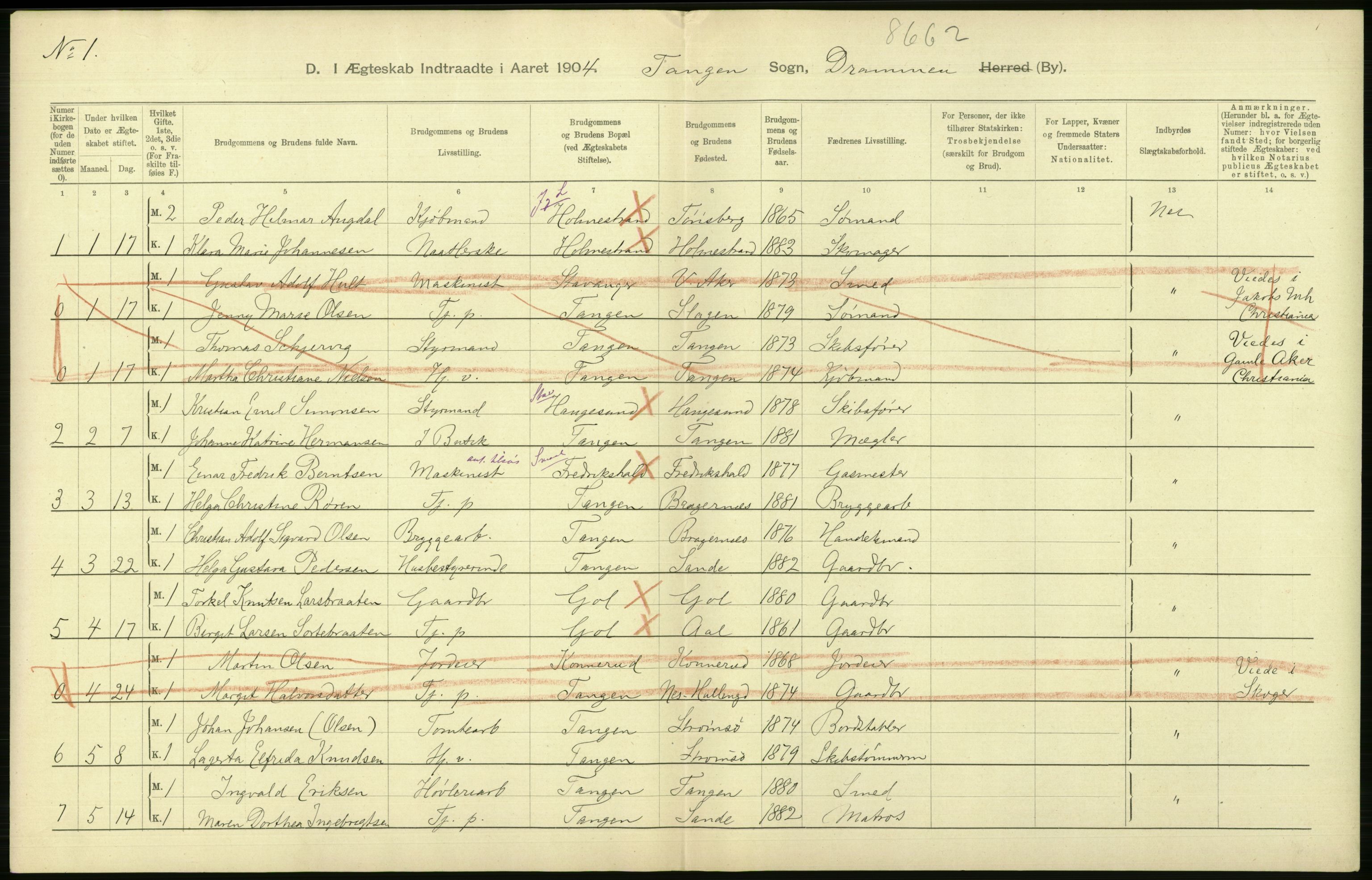 Statistisk sentralbyrå, Sosiodemografiske emner, Befolkning, AV/RA-S-2228/D/Df/Dfa/Dfab/L0007: Buskerud amt: Fødte, gifte, døde, 1904, p. 634