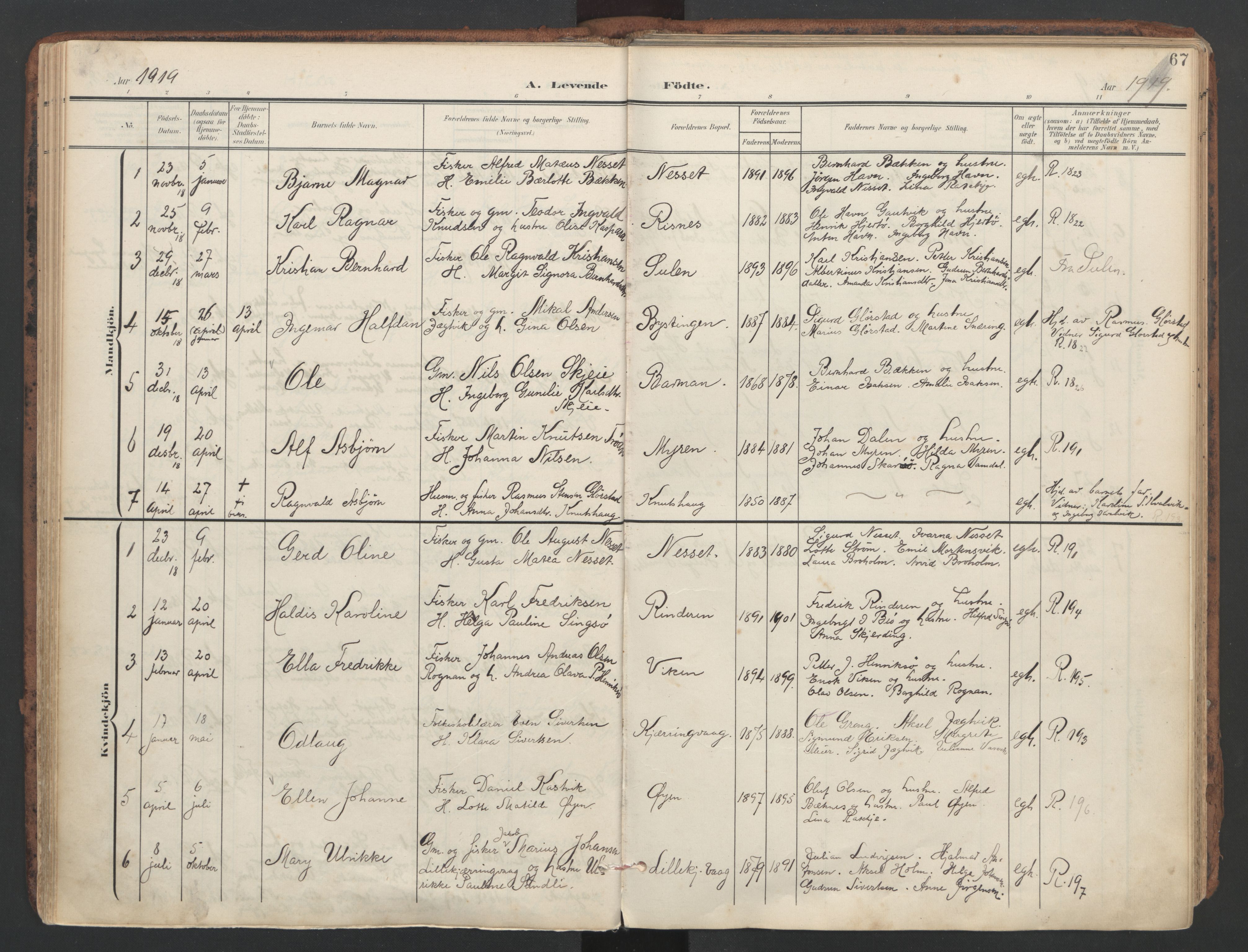 Ministerialprotokoller, klokkerbøker og fødselsregistre - Sør-Trøndelag, SAT/A-1456/634/L0537: Parish register (official) no. 634A13, 1896-1922, p. 67