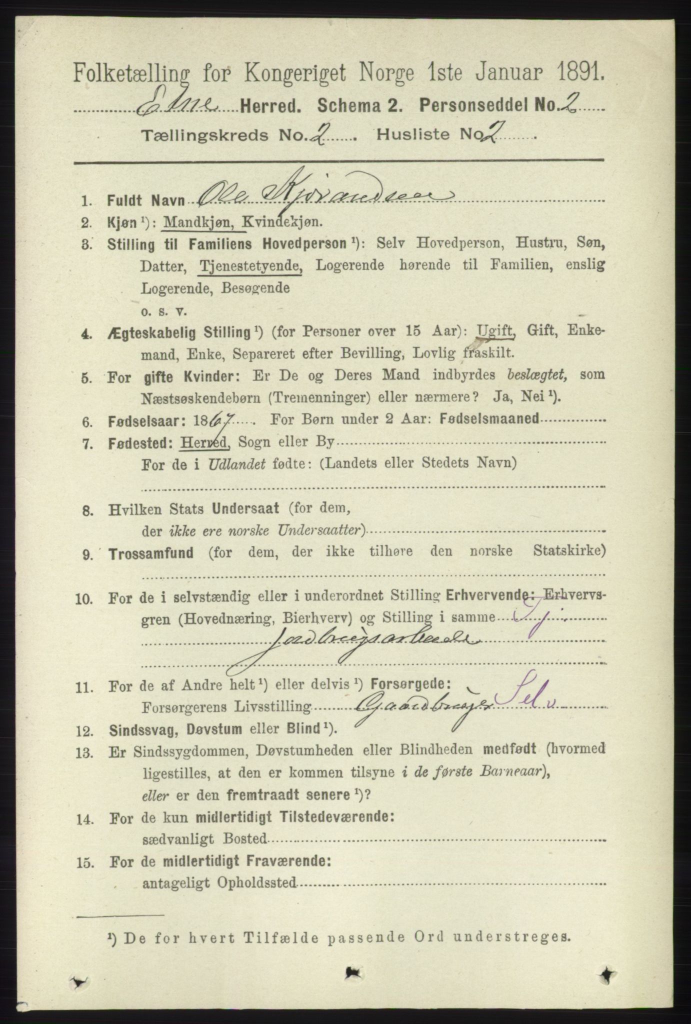 RA, 1891 census for 1211 Etne, 1891, p. 340