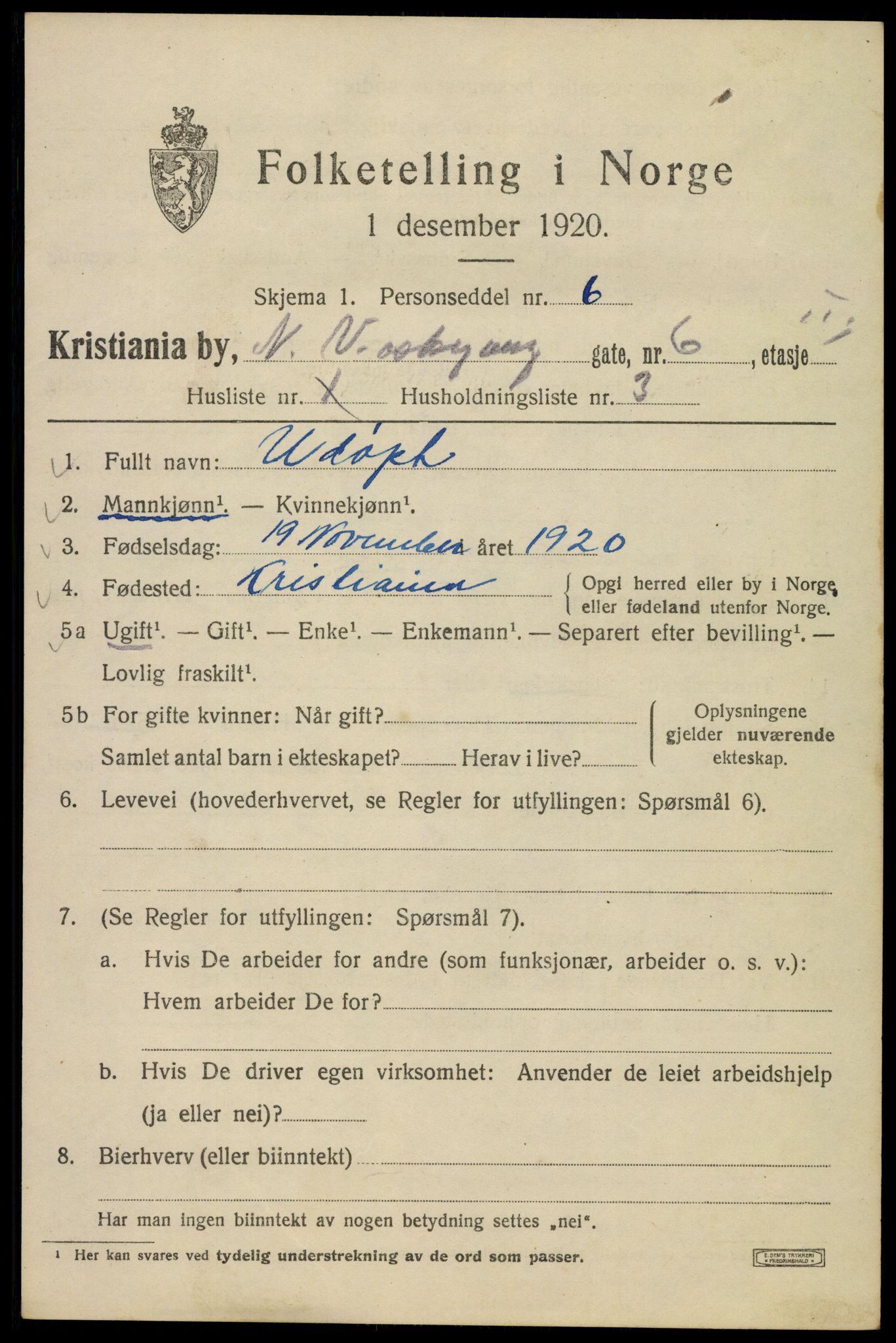 SAO, 1920 census for Kristiania, 1920, p. 410617