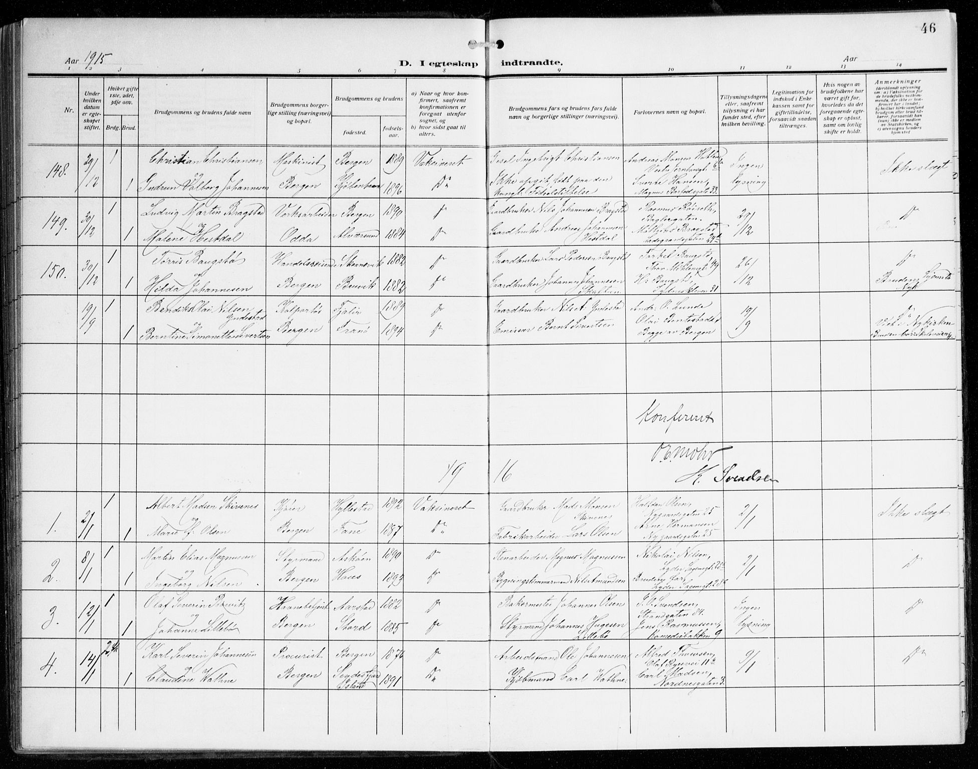 Johanneskirken sokneprestembete, AV/SAB-A-76001/H/Haa/L0013: Parish register (official) no. D 2, 1912-1929, p. 46