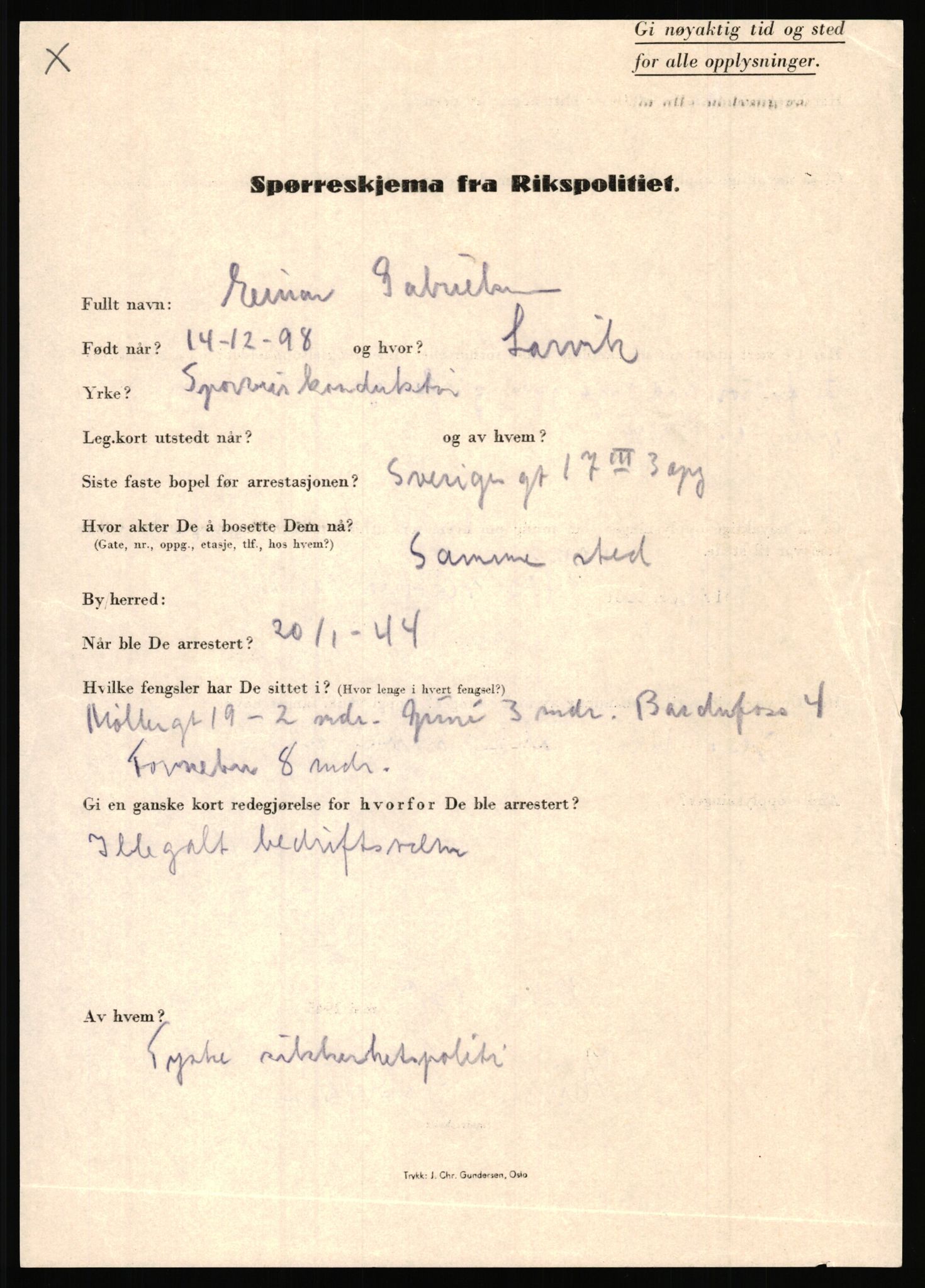 Rikspolitisjefen, AV/RA-S-1560/L/L0004: Eriksen, Alf - Geving, Øivind, 1940-1945, p. 1029