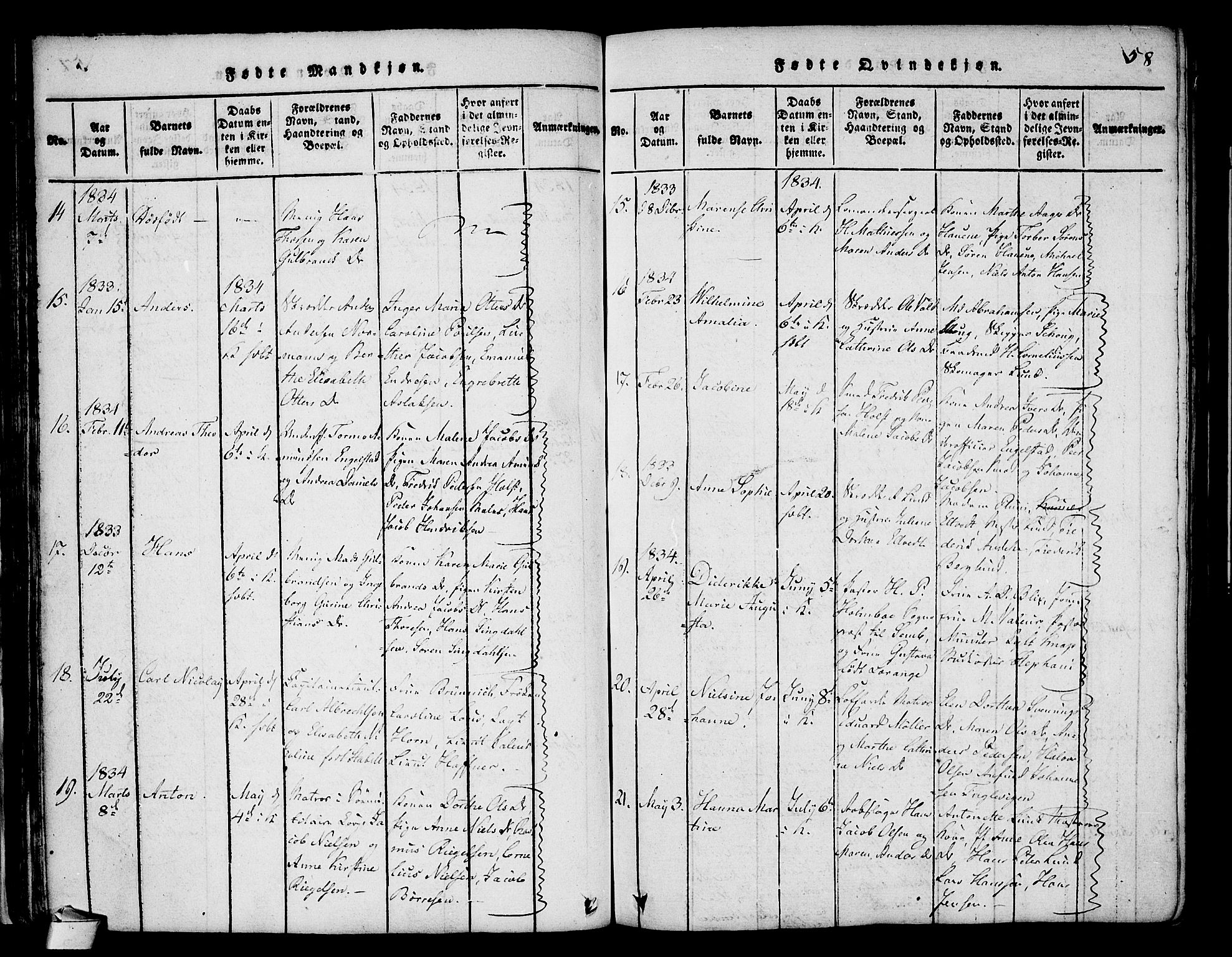 Stavern kirkebøker, AV/SAKO-A-318/F/Fa/L0006: Parish register (official) no. 6, 1816-1839, p. 58