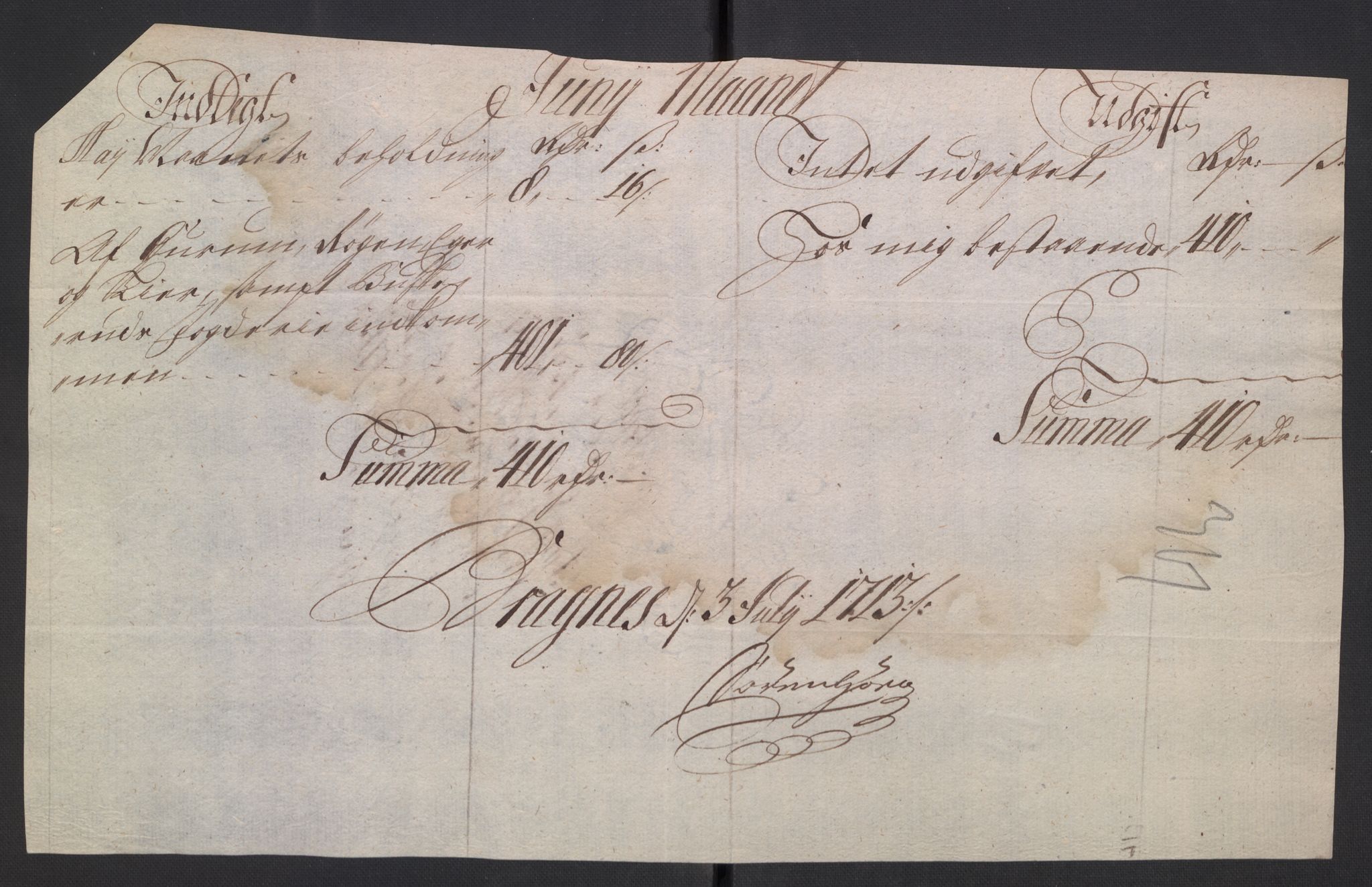 Stattholderembetet 1572-1771, AV/RA-EA-2870/El/L0054/0001: Forskjellige pakkesaker / Ekstrakter av stiftamtstueregnskap og fogderegnskap, 1712-1715, p. 13