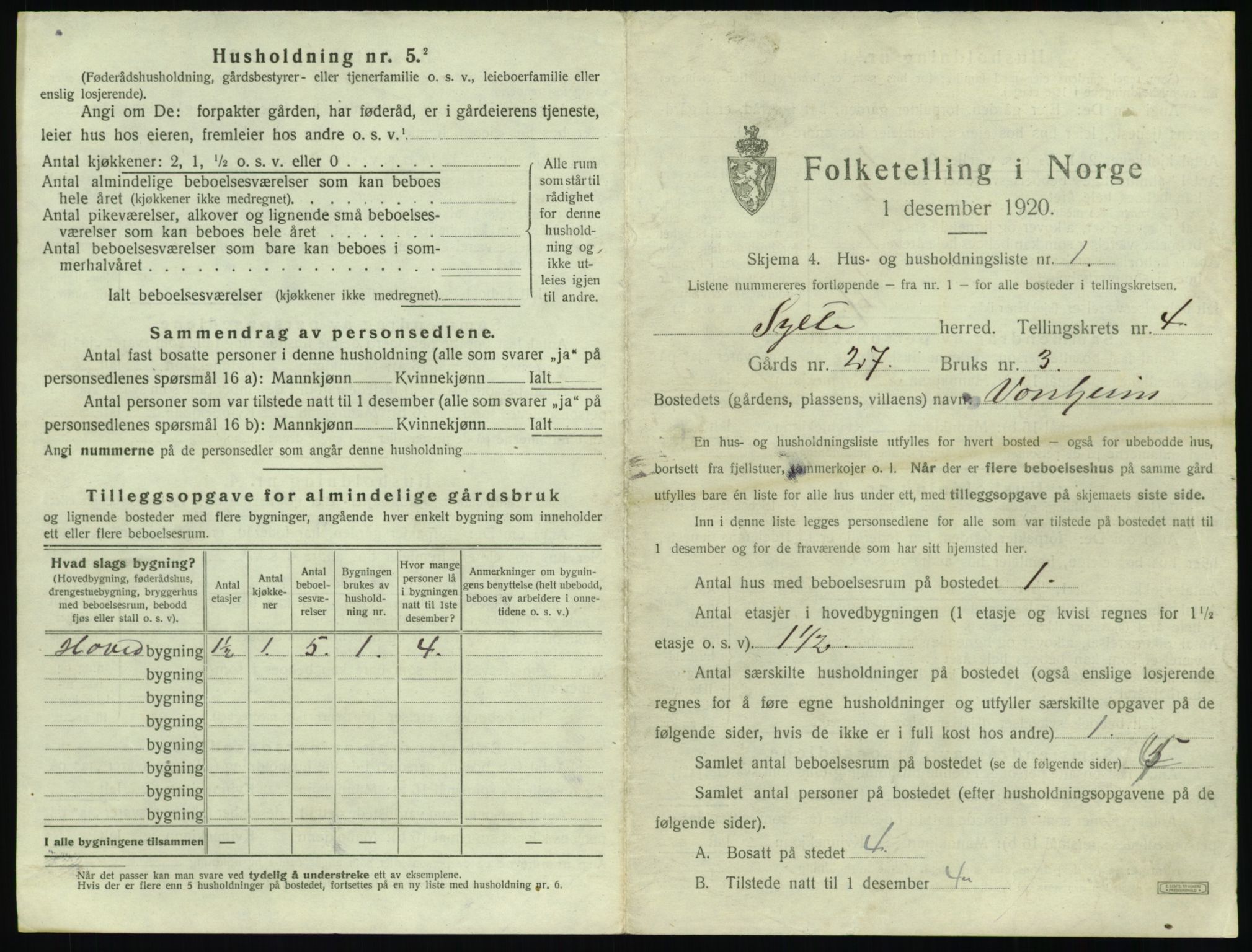 SAT, 1920 census for Sylte, 1920, p. 451