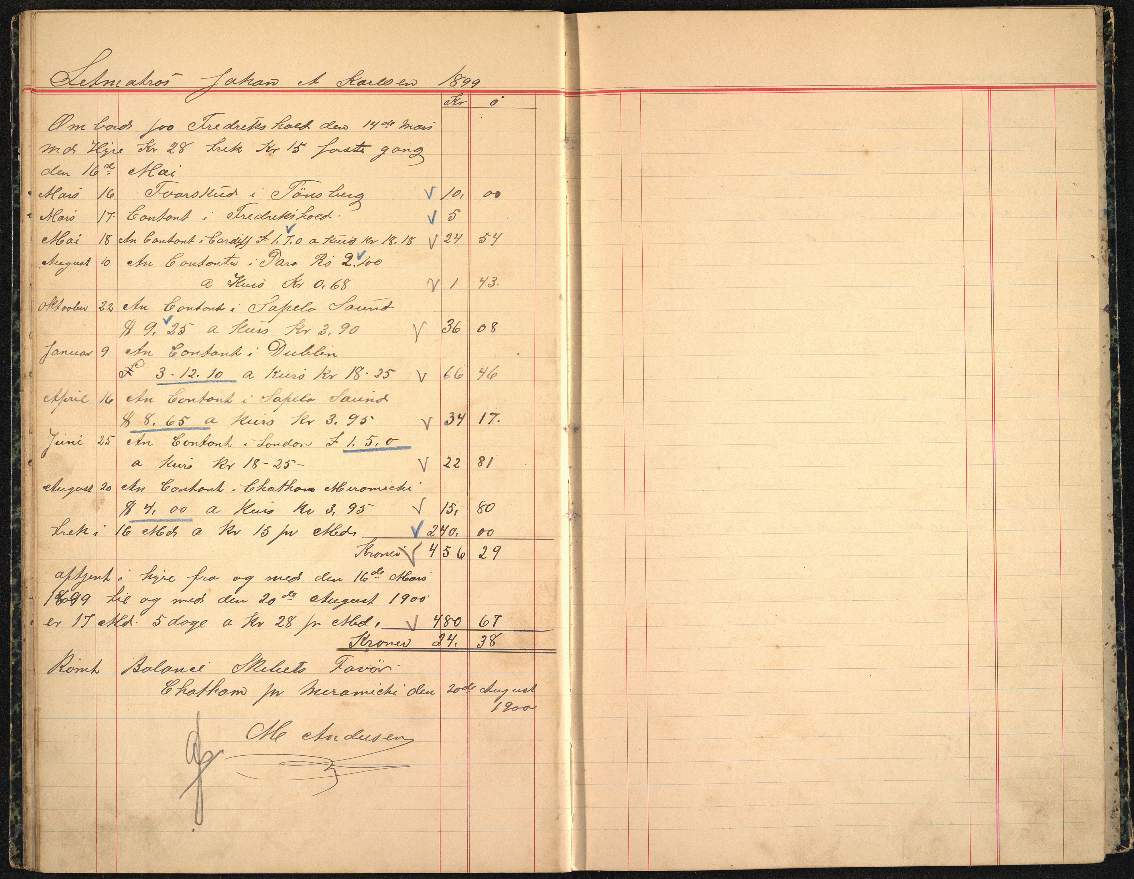 Andersen, M. Kaptein, VEMU/VFA-A-1140/R/L0003: Regnskapsjournal - mannskapsavregninger, 1897-1902